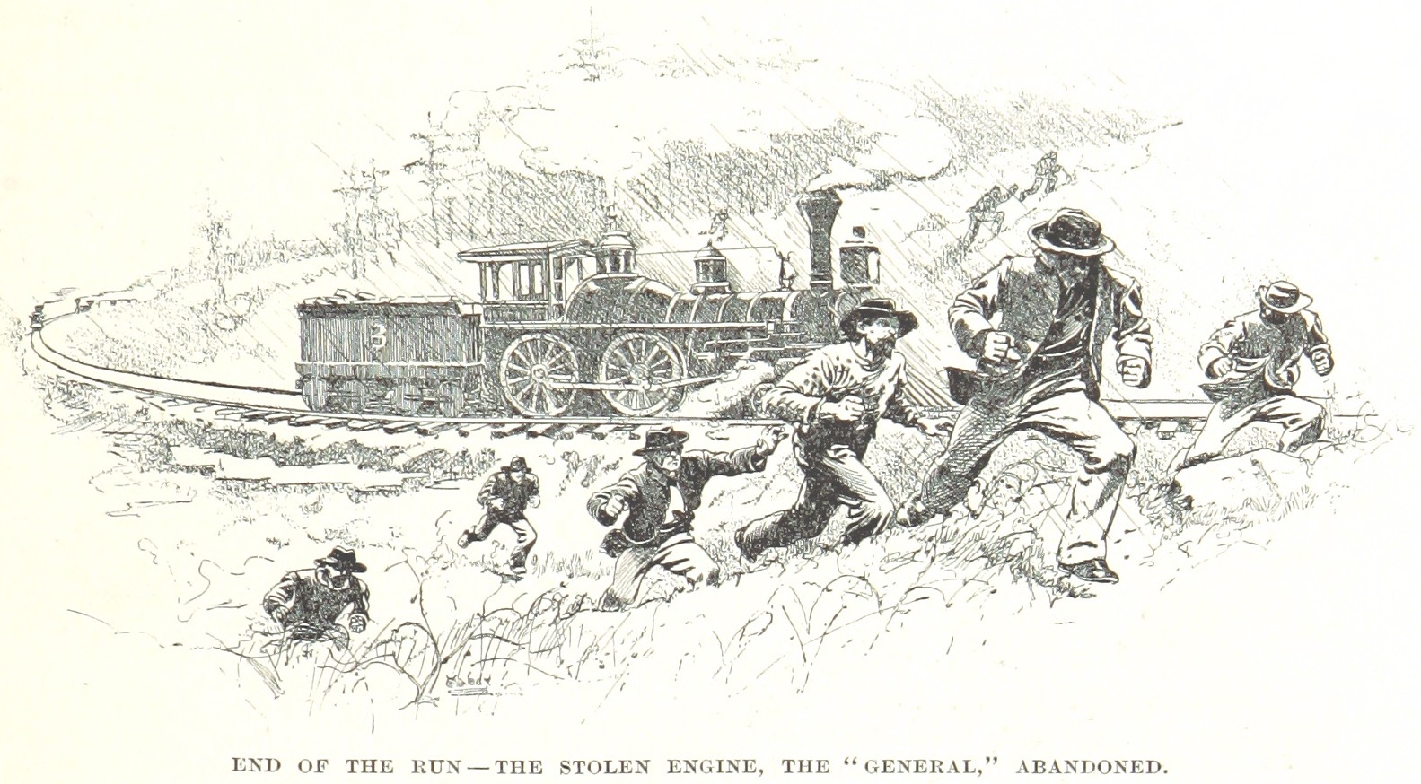 At the end of the Great Locomotive Chase, the Union group abandons their locomotive, the General, which has run out of fuel.