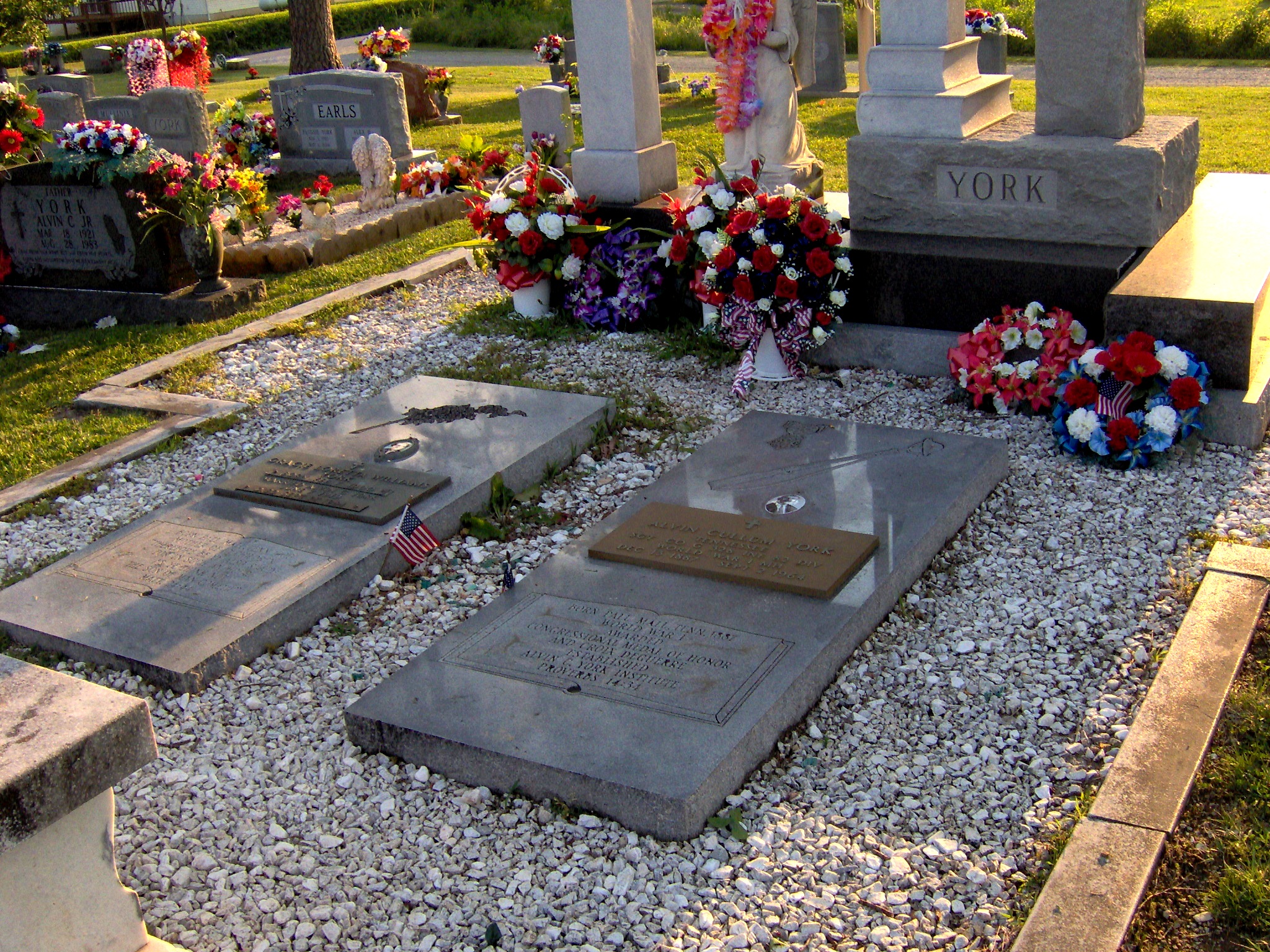 The graves of Alvin C. York (right) and wife Gracie at the Wolf River Cemetery in Pall Mall, in the U.S. state of Tennessee.