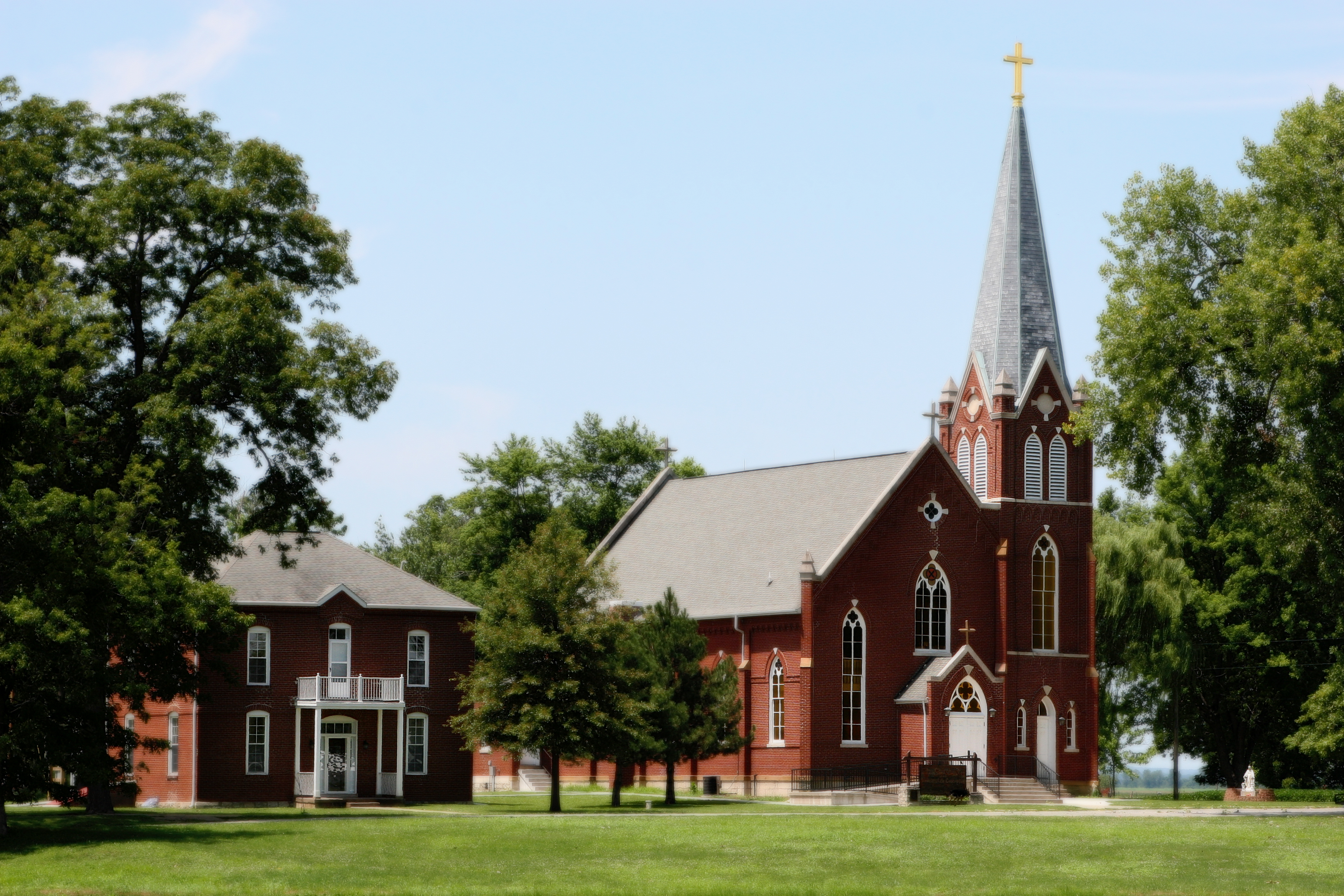 This is a photograph of the Kaskaskia church (Church of the Immaculate Conception) in Kaskaskia, Illinois