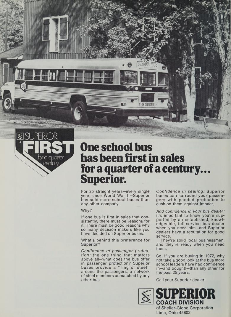 1972 advertisement for the Superior Coach Company's school buses, published in The Official Catholic Directory