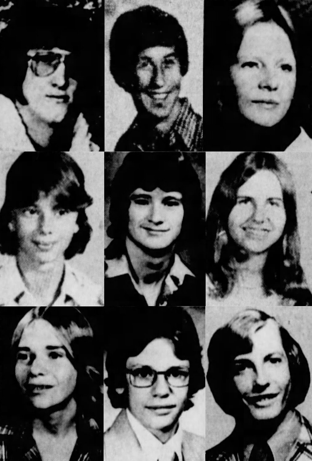 Victims of The Who concert disaster. From top left: Walter Adams Jr., Peter Bowes, Connie Burns, Jacqueline Eckerle, David Heck, Karen Morrison, Steve Preston, Bryan Wagner, James Warmoth (not pictured: Teva Ladd, Philip Snyder)