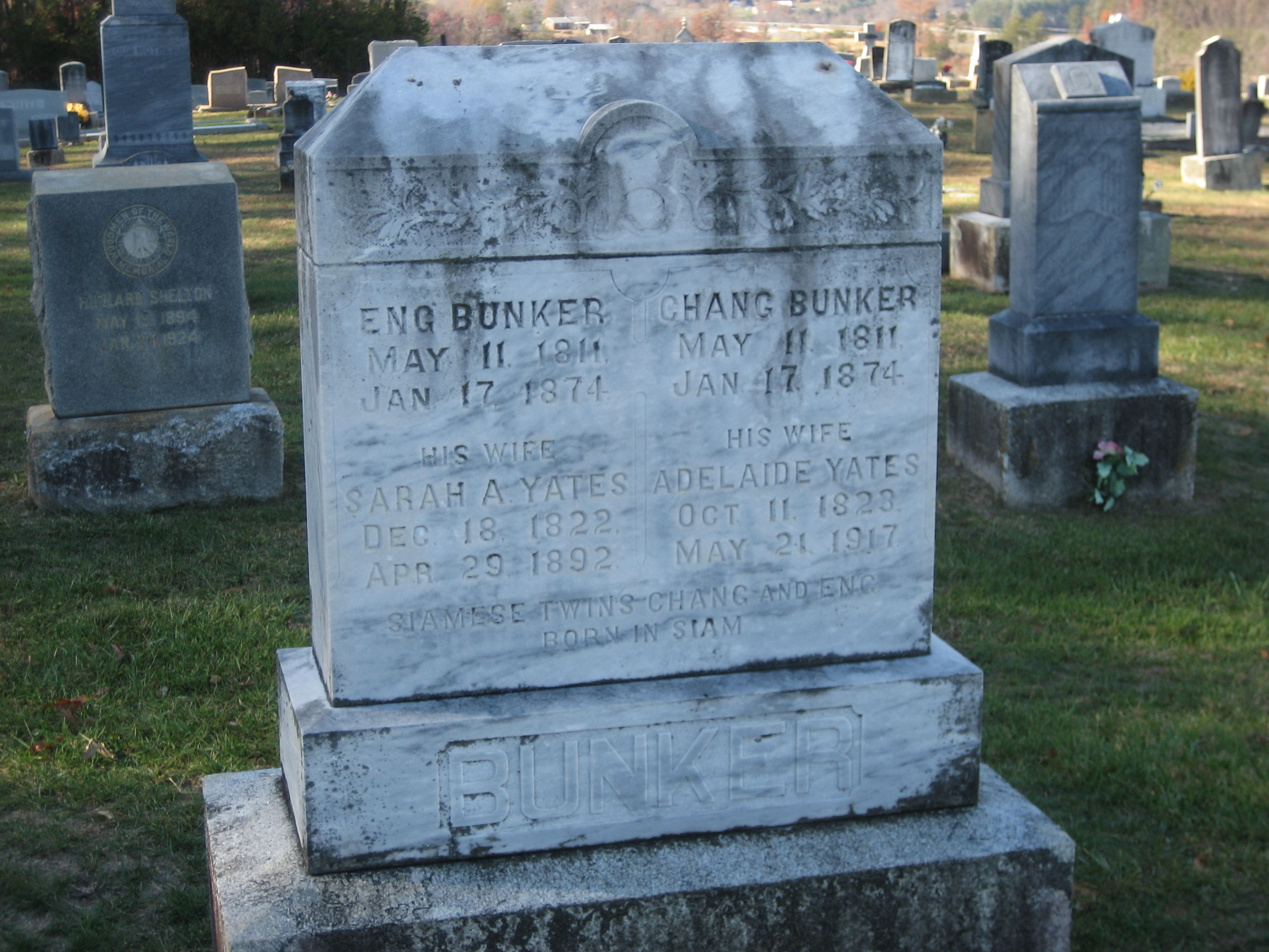 Grave of Eng and Chang Bunker near Mt. Airy, North Carolina, USA