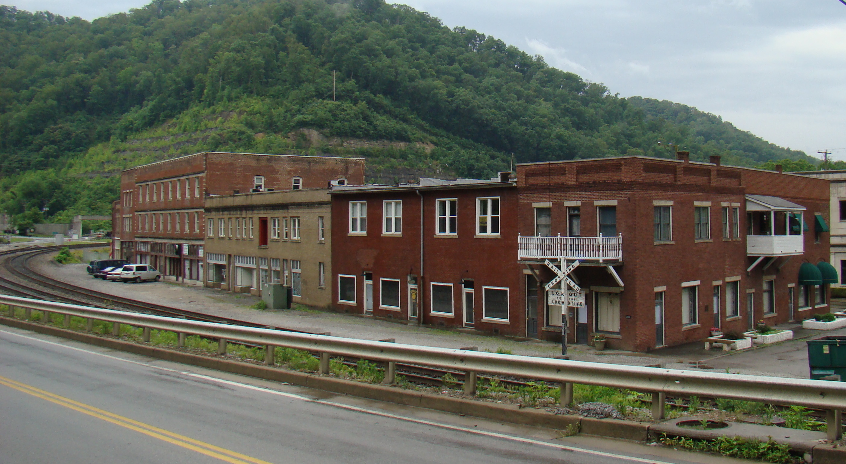 View of Matewan, West Virginia. Matewan Historic District, a National Historic Landmark, was the site of the Battle of Matewan in May 1920 during a coal miners' strike.