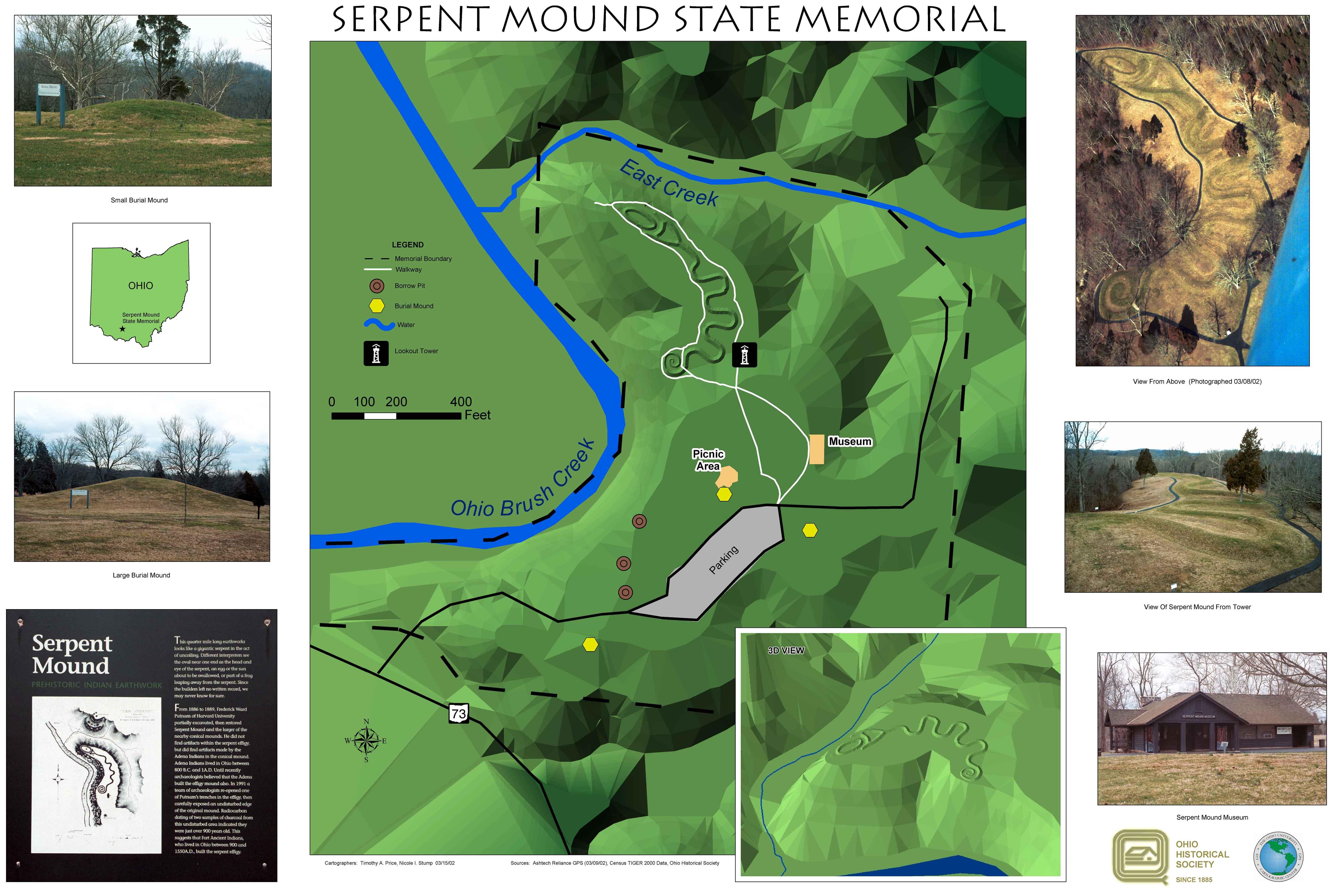 A digital GIS map of Ohio's Great Serpent Mound, created by Timothy A. Price and Nichole I. Stump in March of 2002. Uploaded by the author.