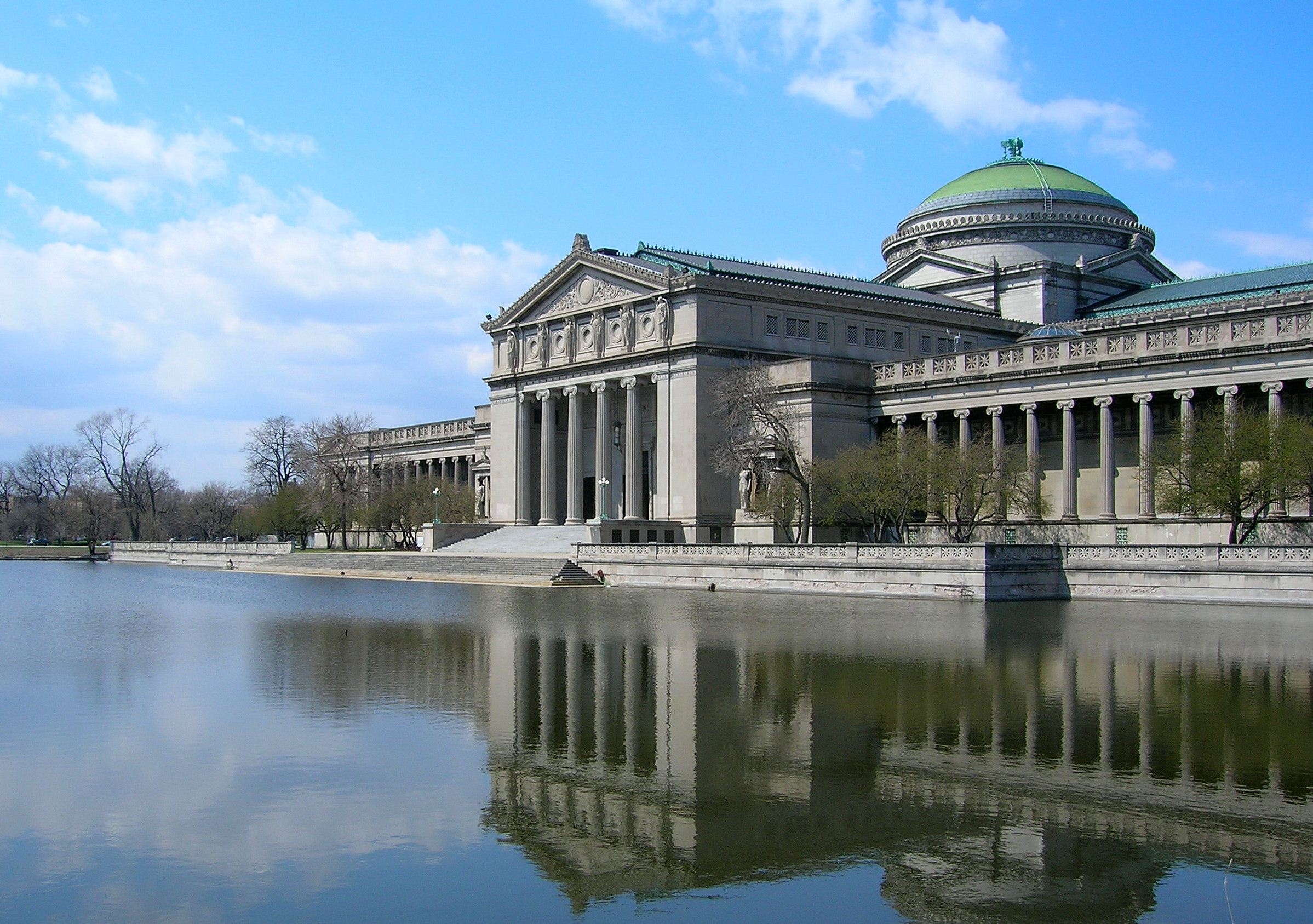 The Museum of Science and Industry, from the south side by the lagoon.