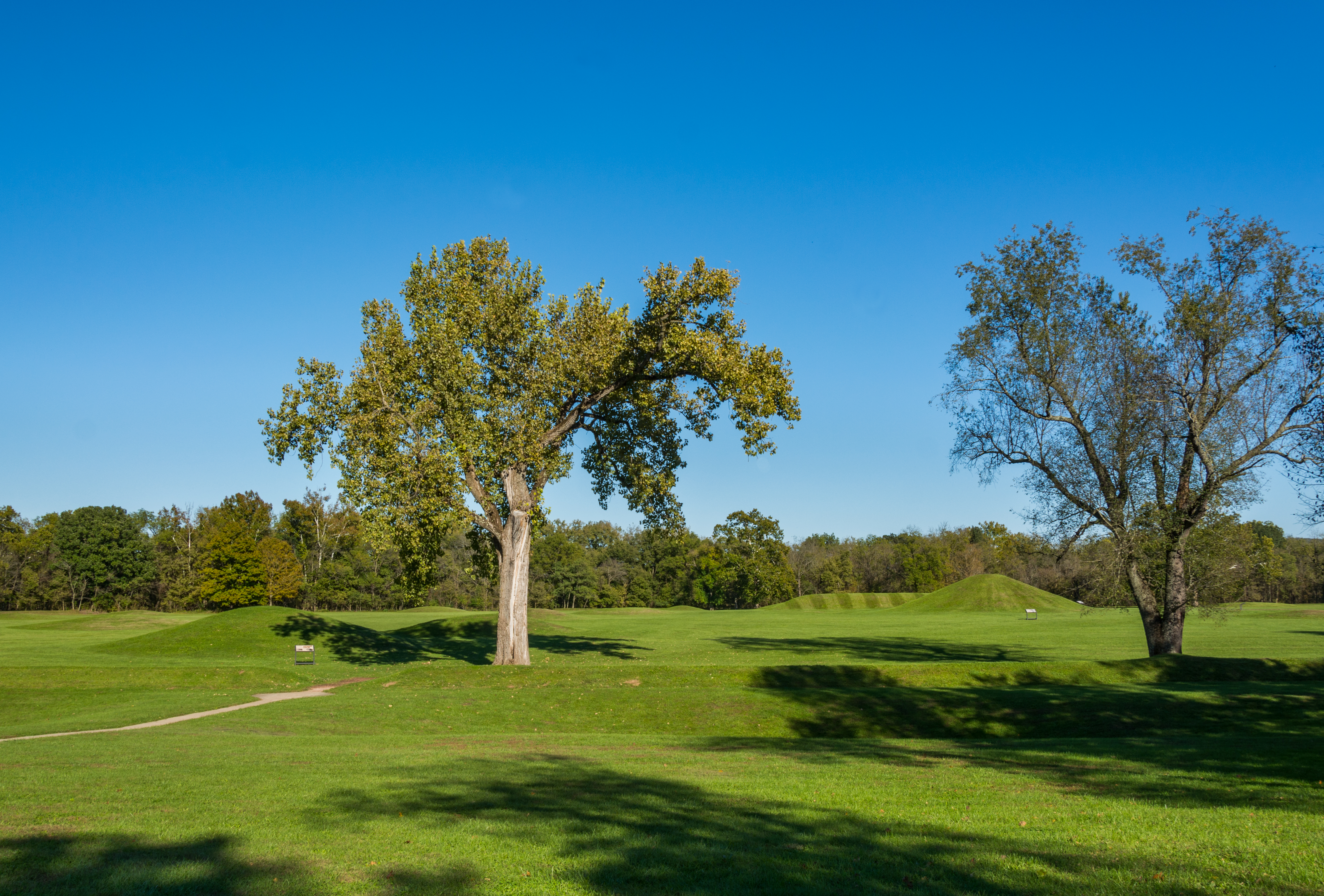 The Hopewell Culture National Historical Park (main site). View from near Mound City Group Visitor Center.
