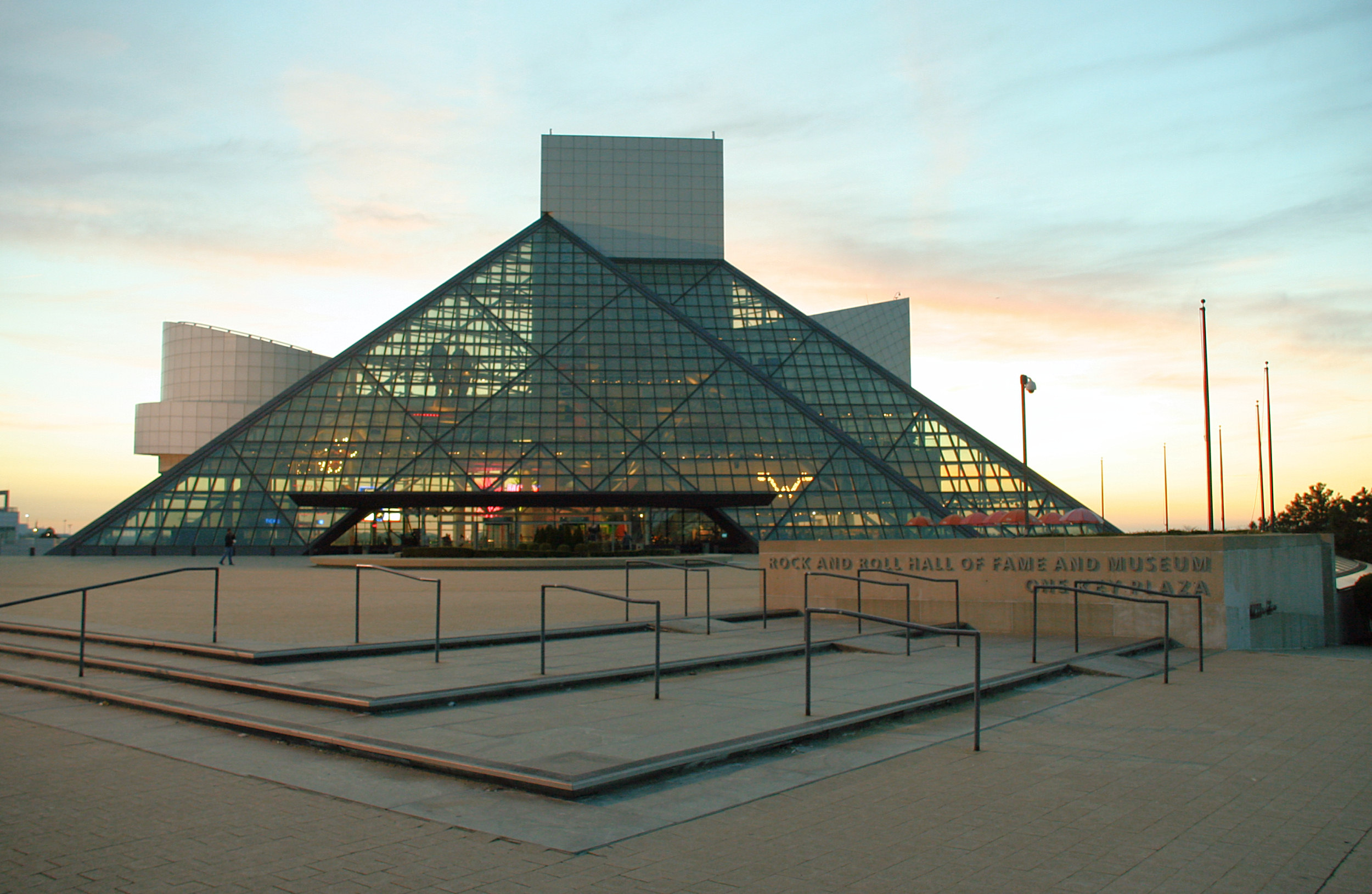 Rock and Roll Hall of Fame at sunset; Cleveland, Ohio.