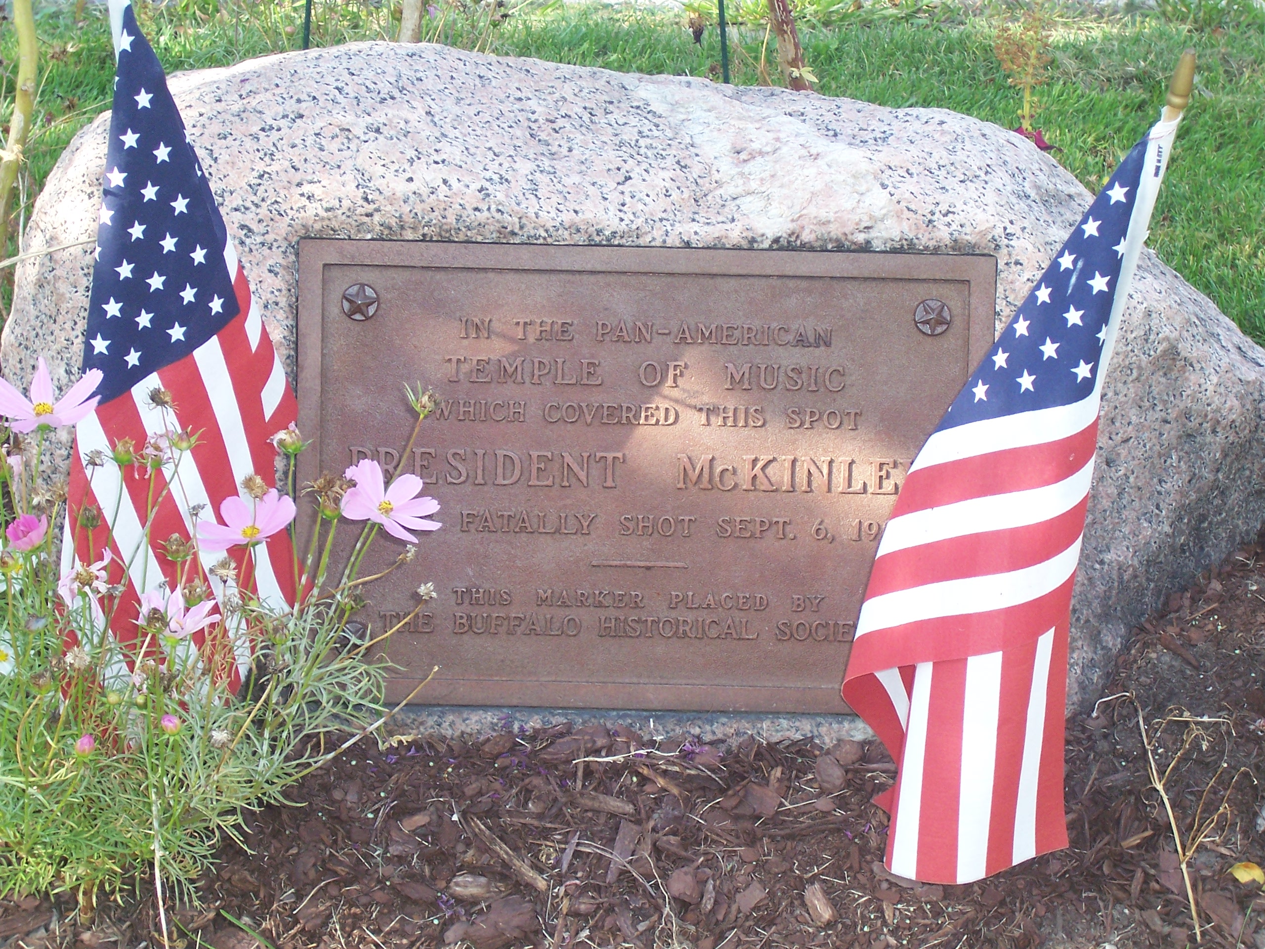 Memorial stone laid at the site of the fatal shooting of President William McKinley, Buffalo, NY, Sept. 6, 1901