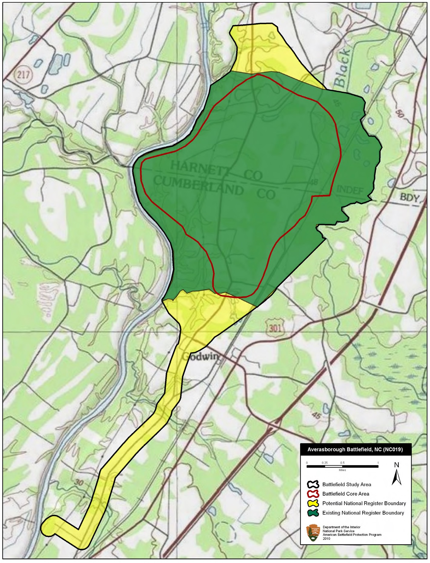 Map of battlefield core and study areas.