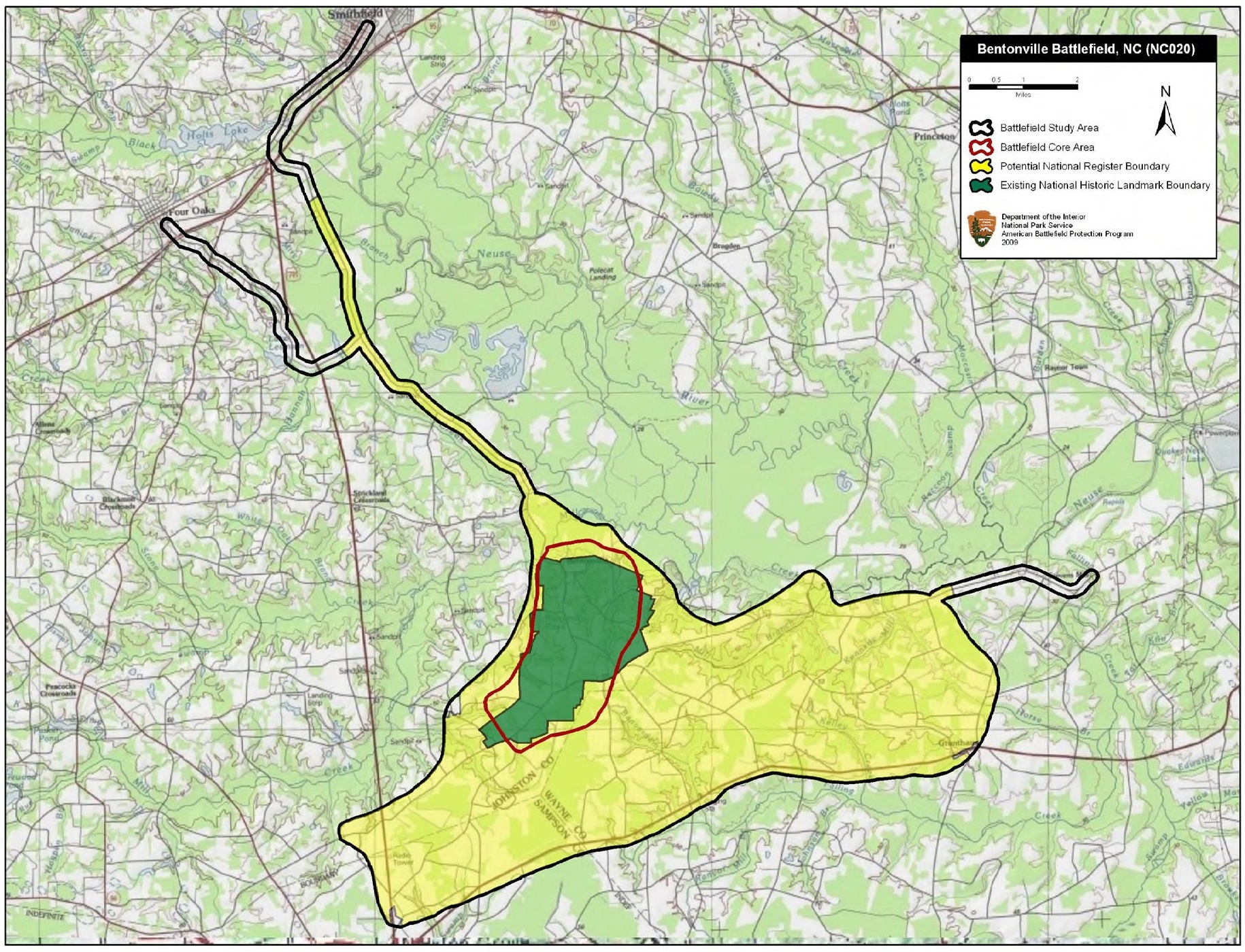 Map of battlefield core and study areas.