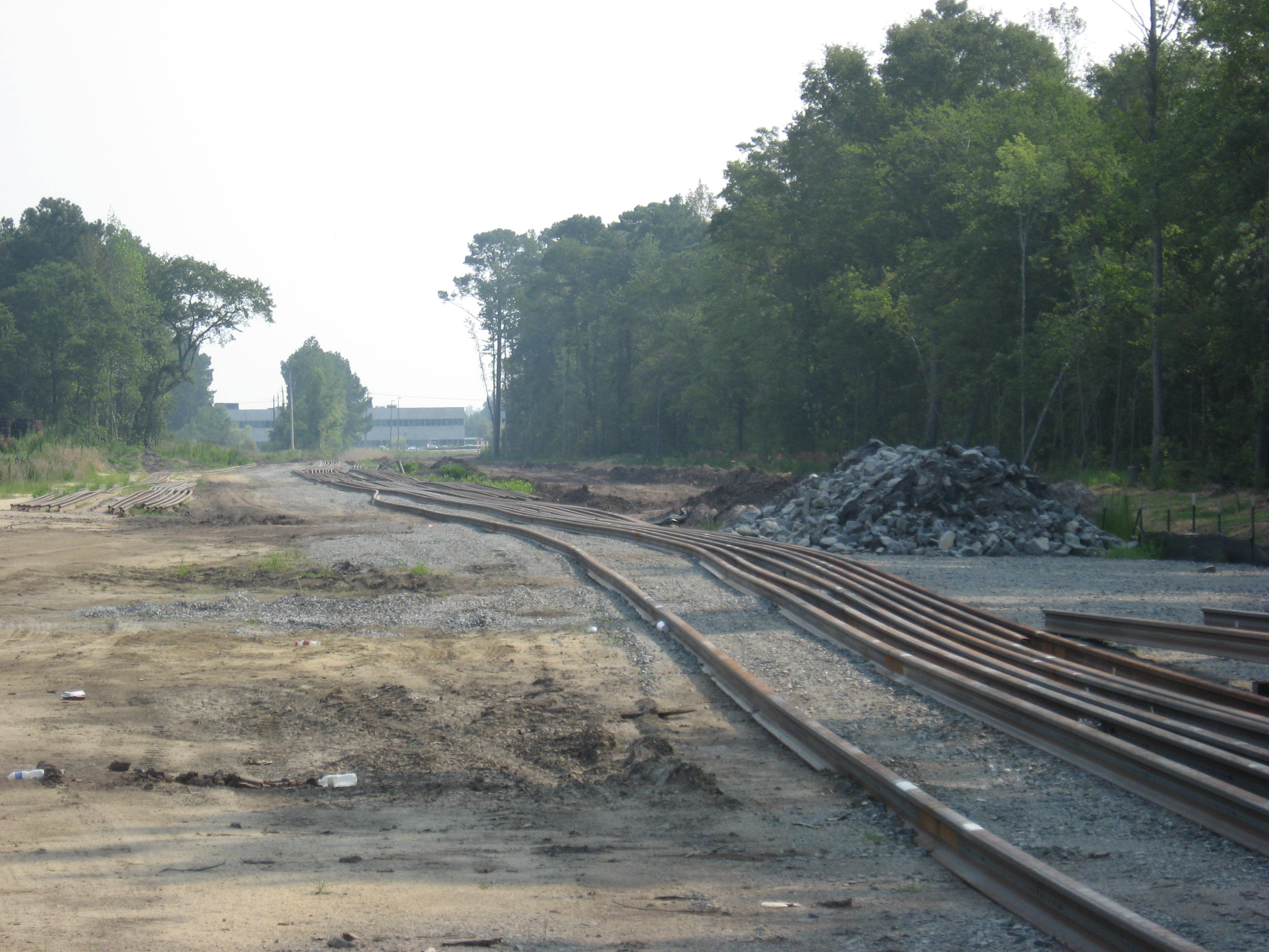 Rail spur construction at the Global TransPark.  Construction is set to be complete in 2012, which will provide GTP businesses with direct rail access to the Port of Morehead City, North Carolina.