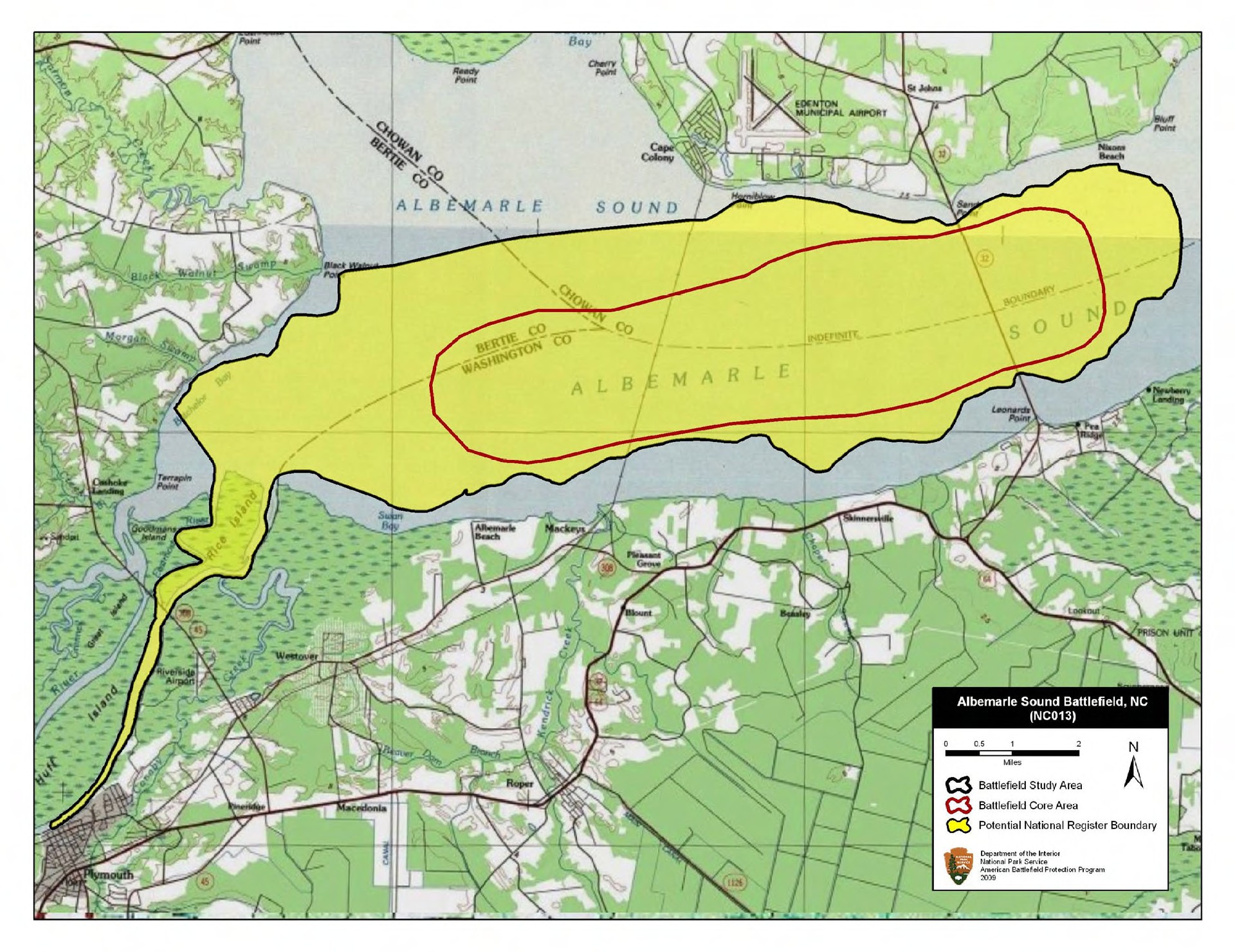 Map of battlefield core and study areas.