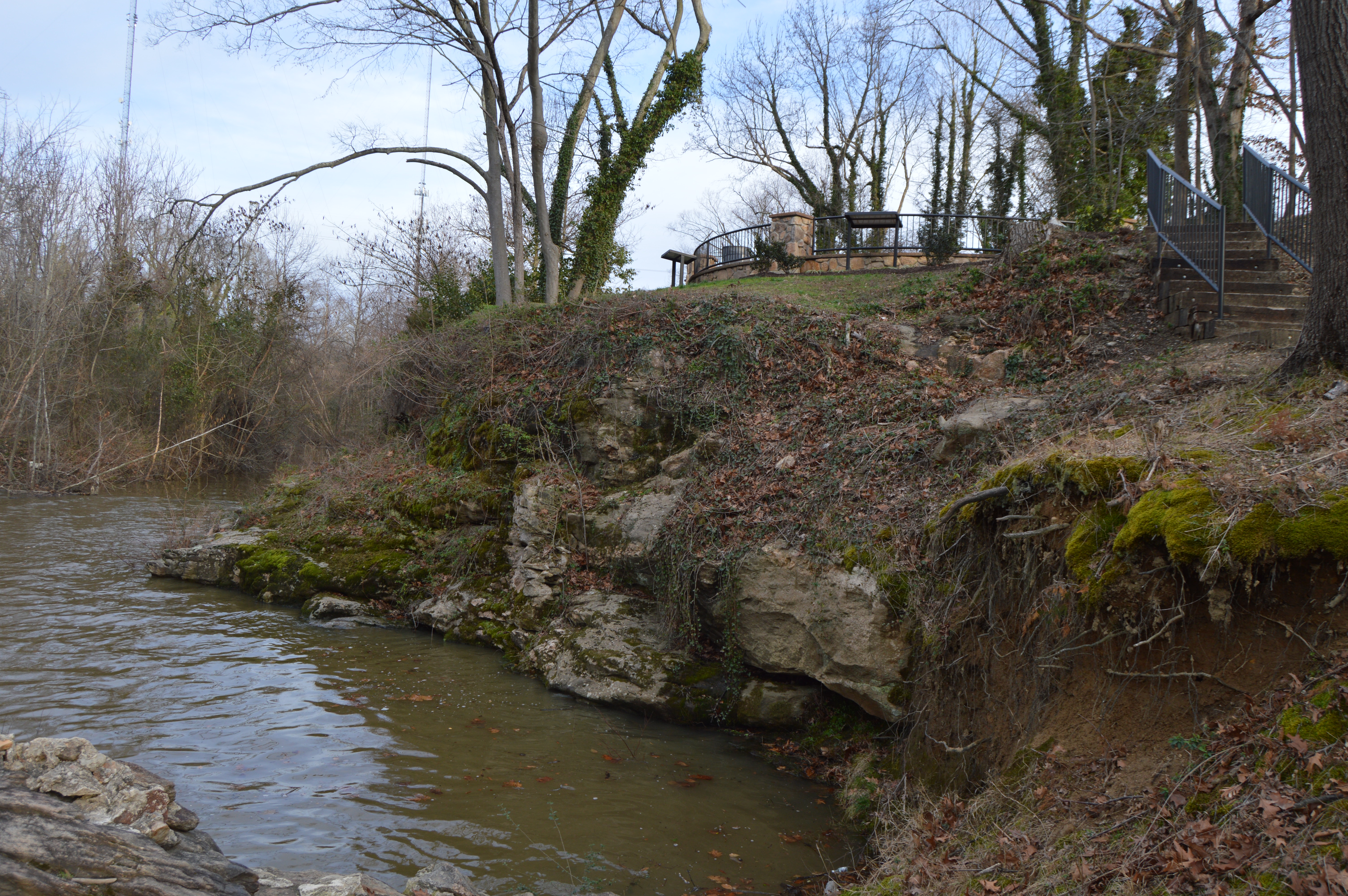 Part of the site of the Falling Creek Ironworks, located along Falling Creek just south of the Richmond city limits in Chesterfield County, Virginia, United States.  Established in 1619, the ironworks were the first industrial facility in what is now the United States, but they only functioned for three years before their destruction in the Indian massacre of 1622.  The site is now an important archaeological site and has been listed on the National Register of Historic Places.