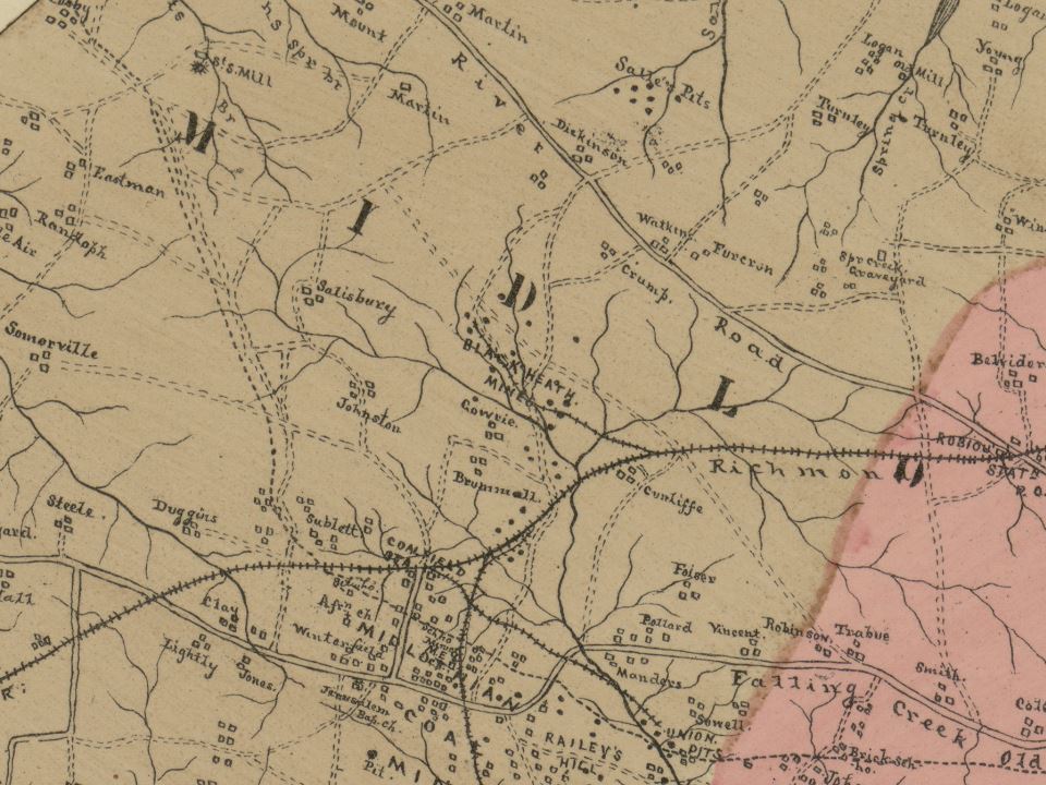 Map of Chesterfield County, Virginia 1888 (cropped to Midlothian mines area)