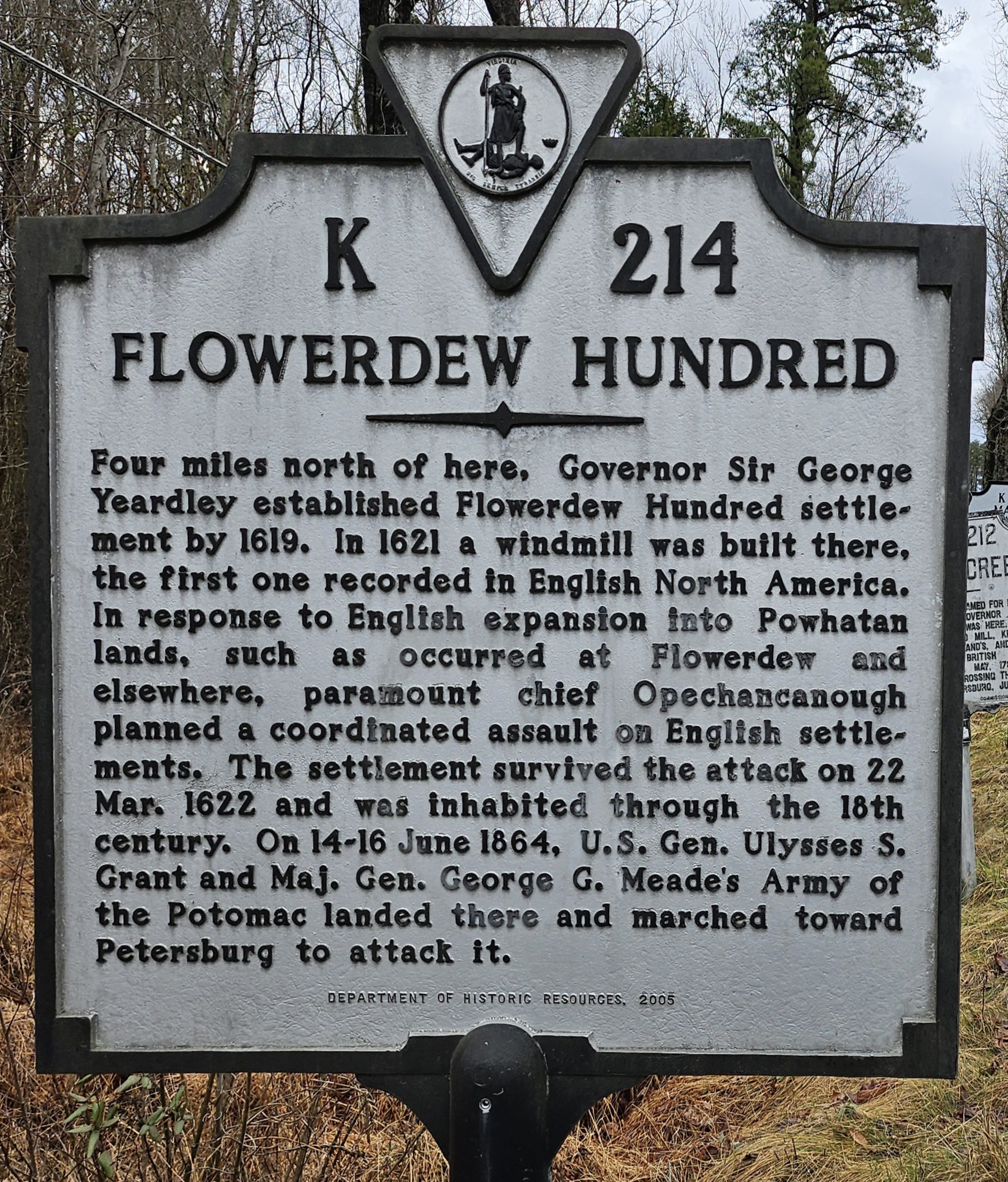 Flowerdew Hundred historical marker