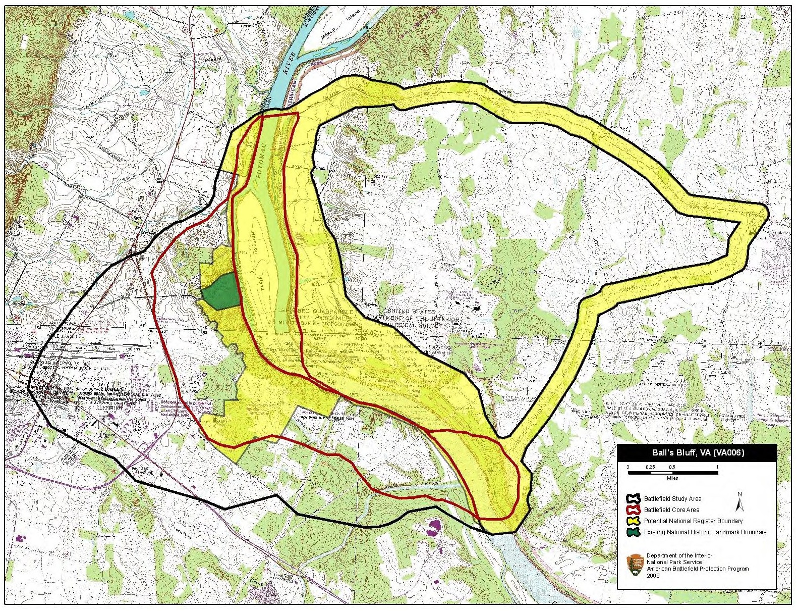 Map of battlefield core and study areas.