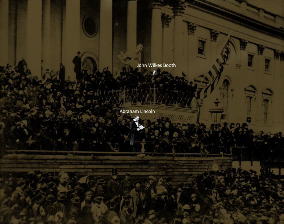 Lincoln's second inaugural address with Lincoln and John Wilkes Booth clearly visible