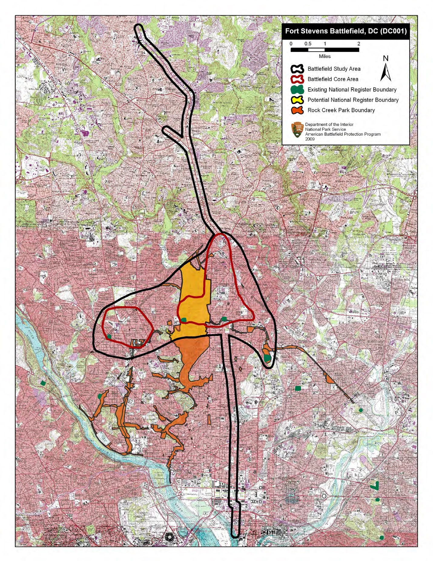 Map of battlefield core and study areas.