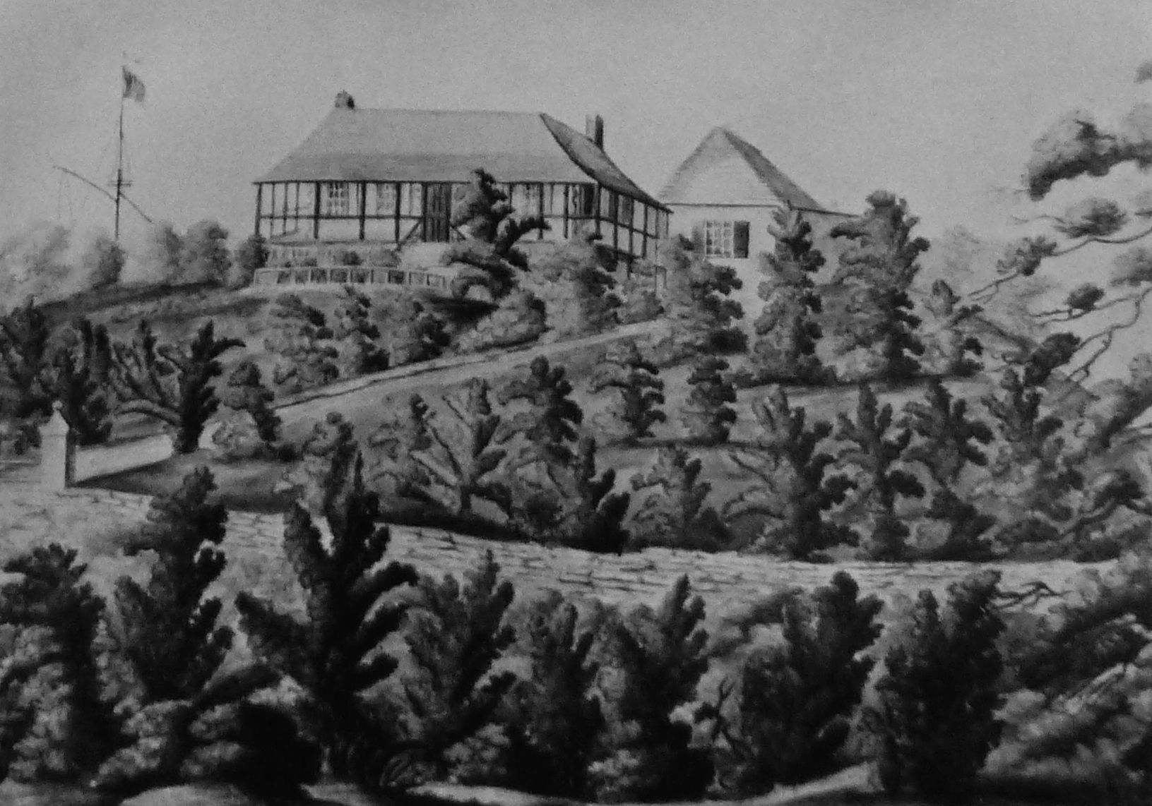 A painting (circa 1818) of Mount Wyndham, at Baileys Bay, in Hamilton Parish, Bermuda, from 1810 to 1816 the site of the Admiralty House for the North America and West Indies Station of the Royal Navy.