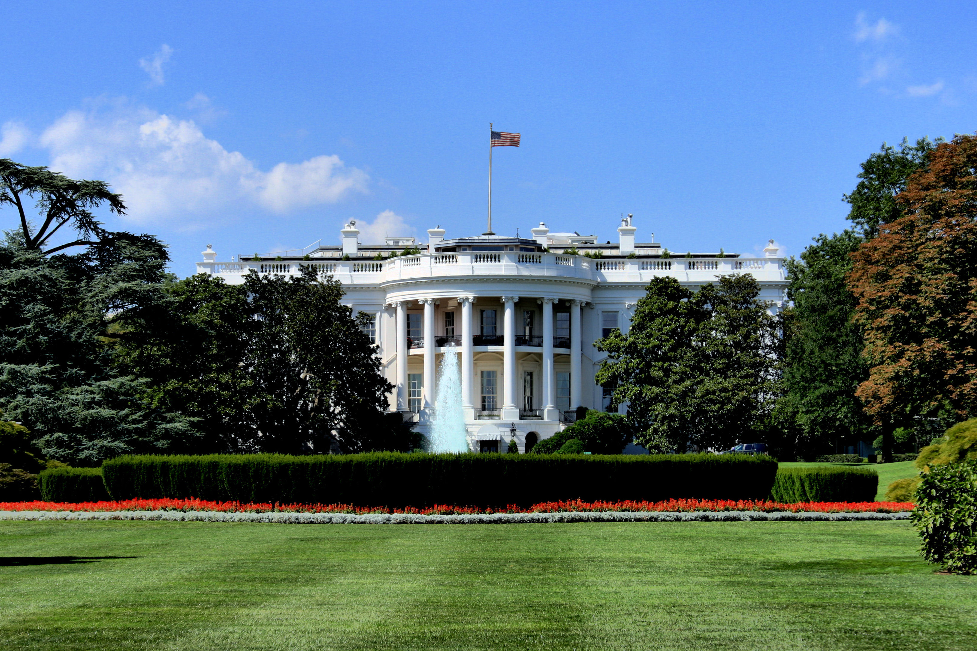 South façade of the White House, the executive mansion of the President of the United States, located at 1600 Pennsylvania Avenue in Washington, D.C.