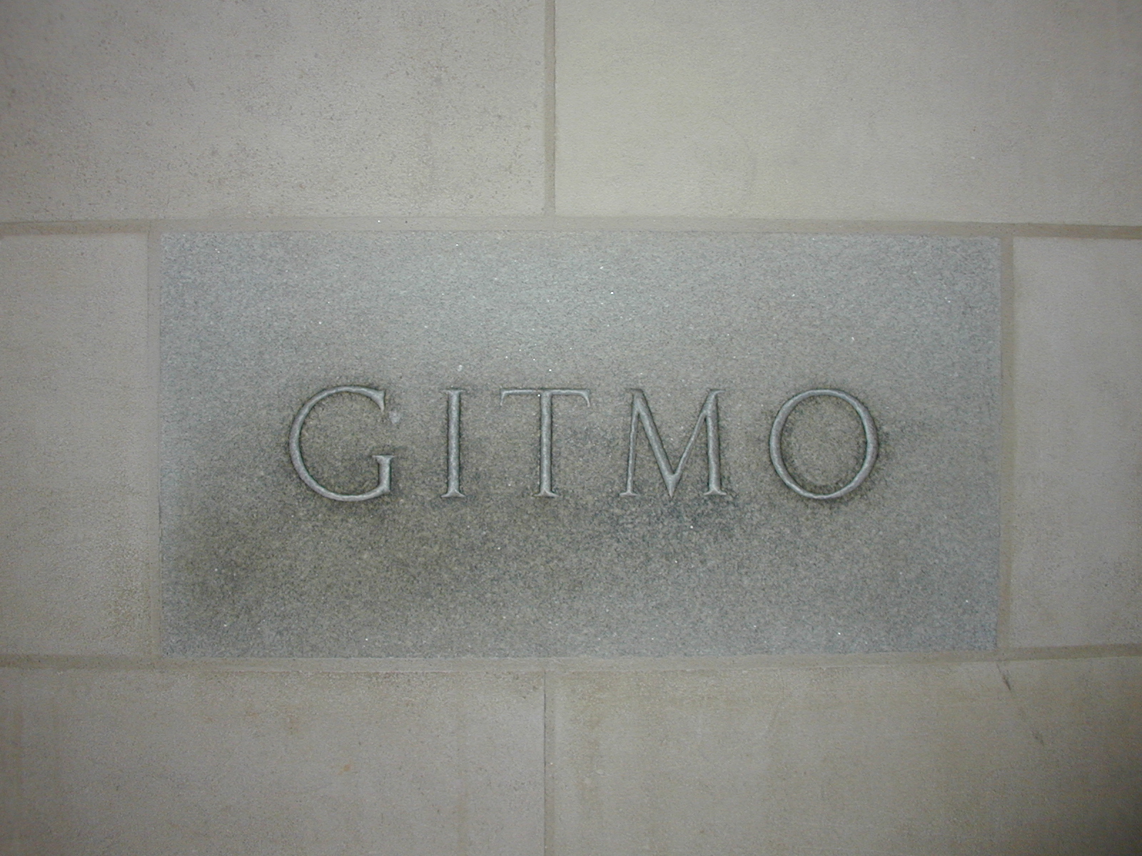 GITMO stone plaque in the Washington National Cathedral. Donated in 1965 by the officers and enlisted men of the United States Naval Station Guantanamo Bay, which is often incorrectly refered to as as GITMO when in fact it is abbreviated as GTMO, in appreciation for the visit of Rev. Francis B. Sayre Jr., dean of the cathedral for 27 years, in July 1964. Sayre was the the first grandchild of President Woodrow Wilson and served as a Navy chaplain during World War II.