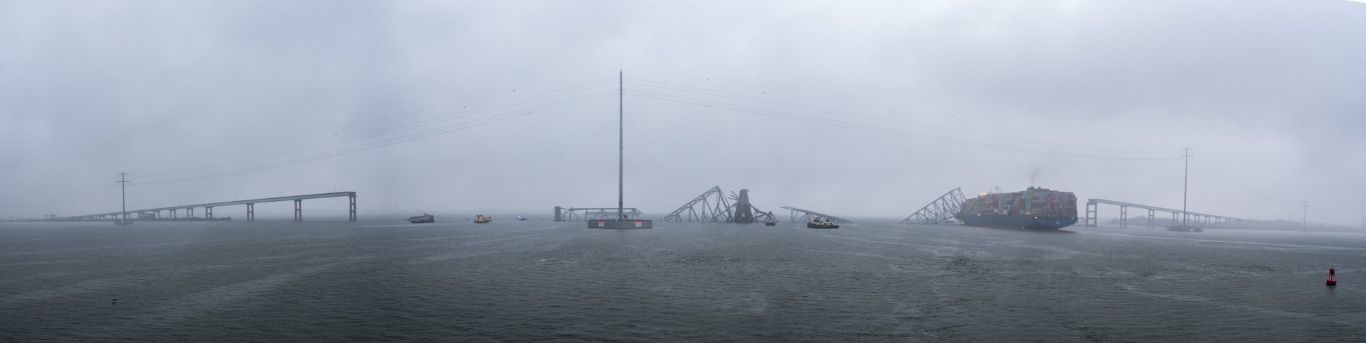 Governor Moore Meets with Coast Guard Staff and Tours the Key Bridge Collapse Site by Pat Siebert at Baltimore, MD