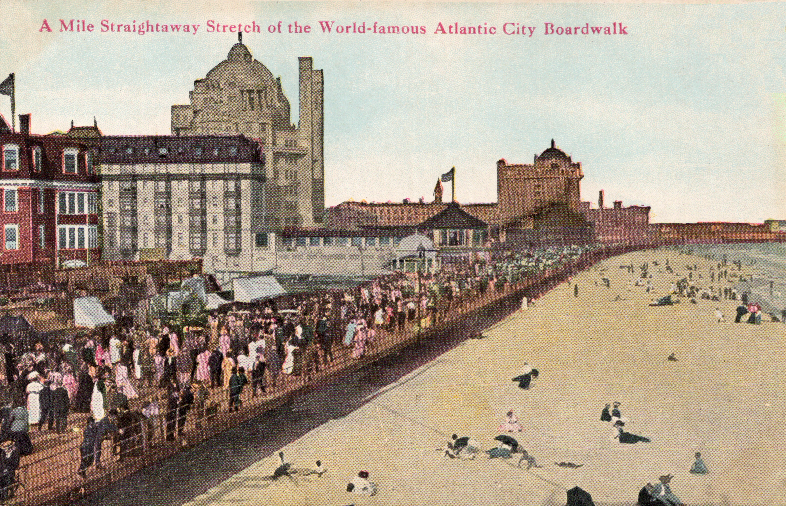 Glossy postcard reads "A Mile Straightaway Stretch of the World-famous Atlantic City Boardwalk." Back is divided. Published by Chilton Company, Phila., Pa., U.S.A. 4