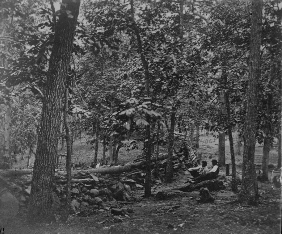 Gettysburg, Pennsylvania. Federal breastworks in the woods on Culp's Hill