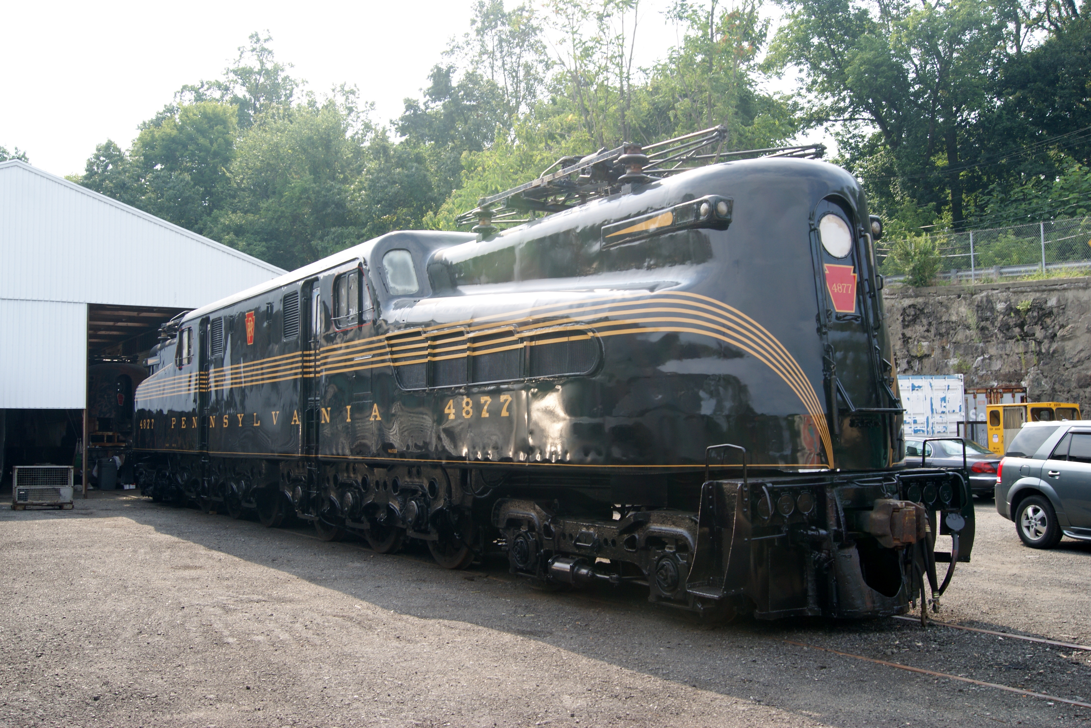Pennsylvania Railroad GG1 4877 owned by the United Railroad Historical Society of New Jersey. Photo taken at Boonton, NJ.