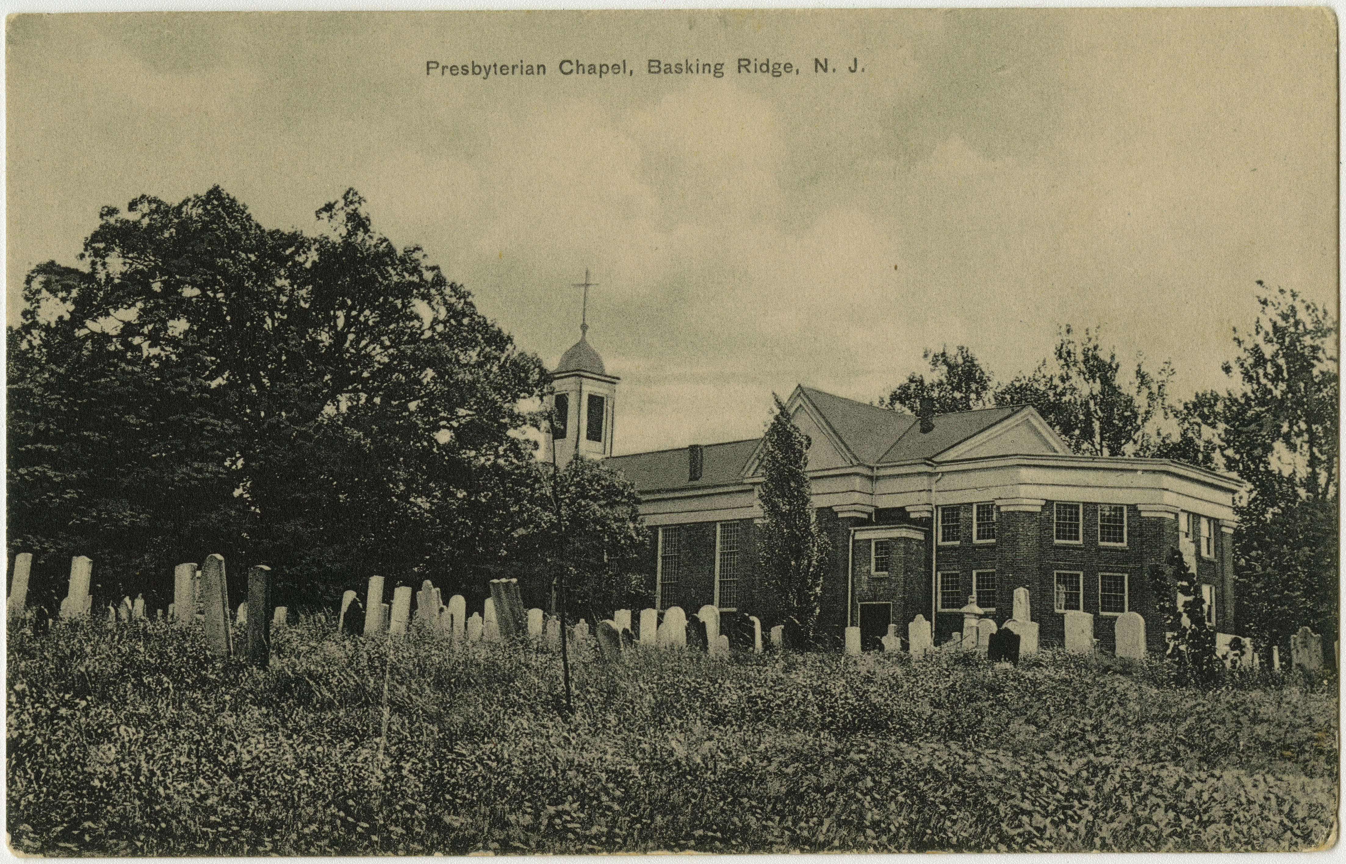 Presbyterian chapel in Basking Ridge, New Jersey from a pre-1923 postcard
From RG 428, Postcard Collection, Presbyterian Historical Society, Philadelphia, Pennsylvania.