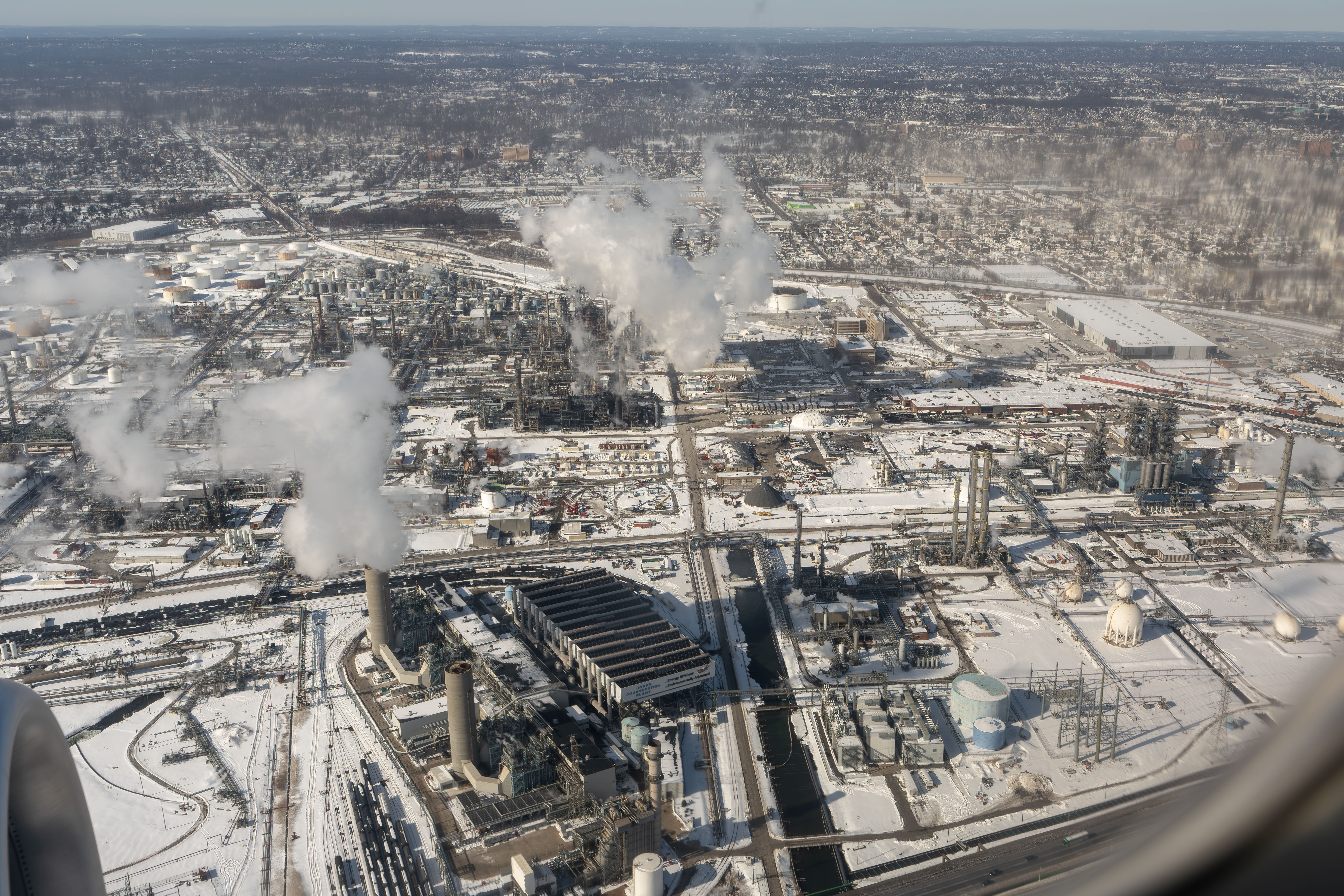Aerial view of the Bayway Refinery in Linden, New Jersey, an oil refinery operated by Phillips 66.