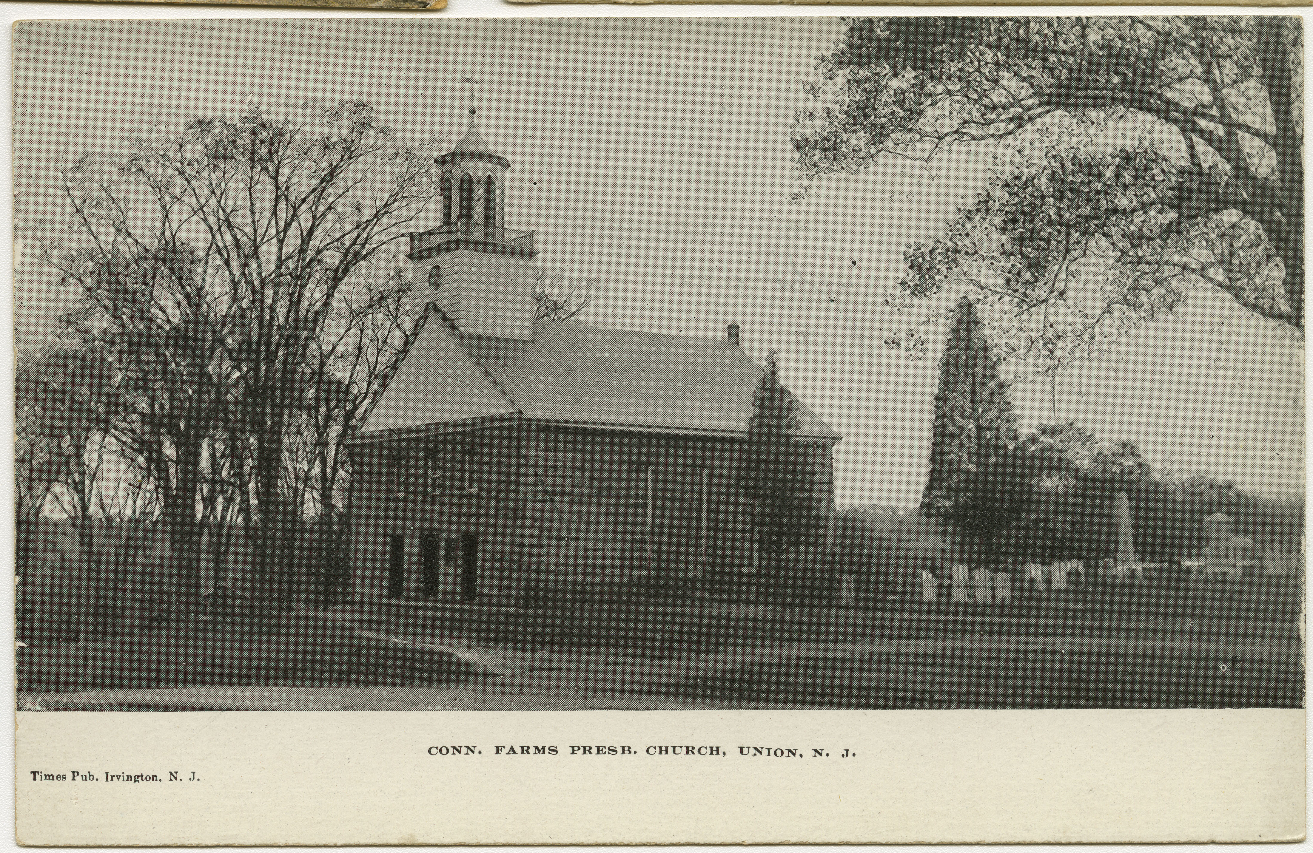 Connecticut Farms Presbyterian Church in Union, New Jersey from a pre-1923 postcard
From RG 428, Postcard Collection, Presbyterian Historical Society, Philadelphia, Pennsylvania.