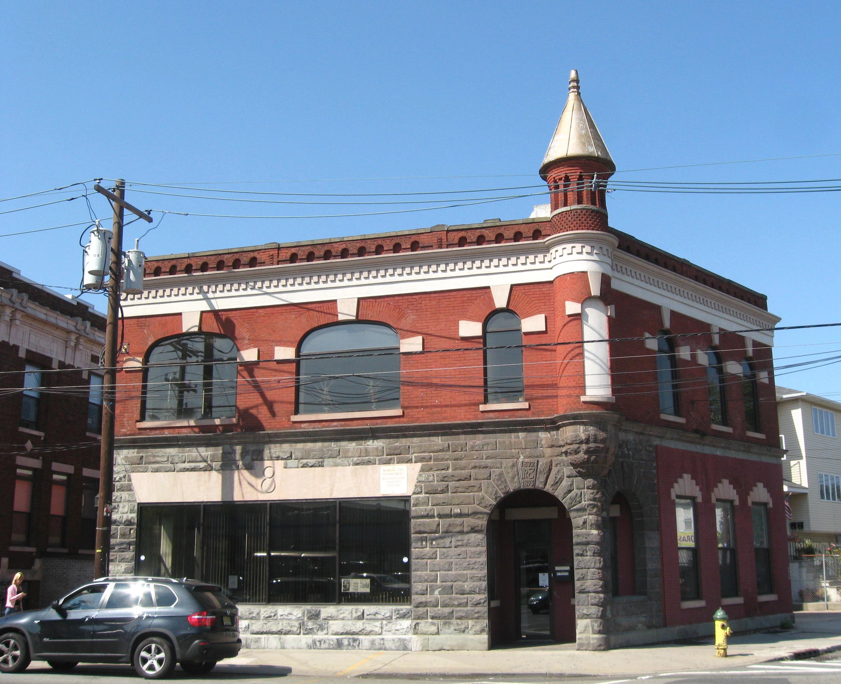 Looking north across Ferry Street in en:Ironbound, at former Firehouse 8 at Filmore Street on a sunny midday