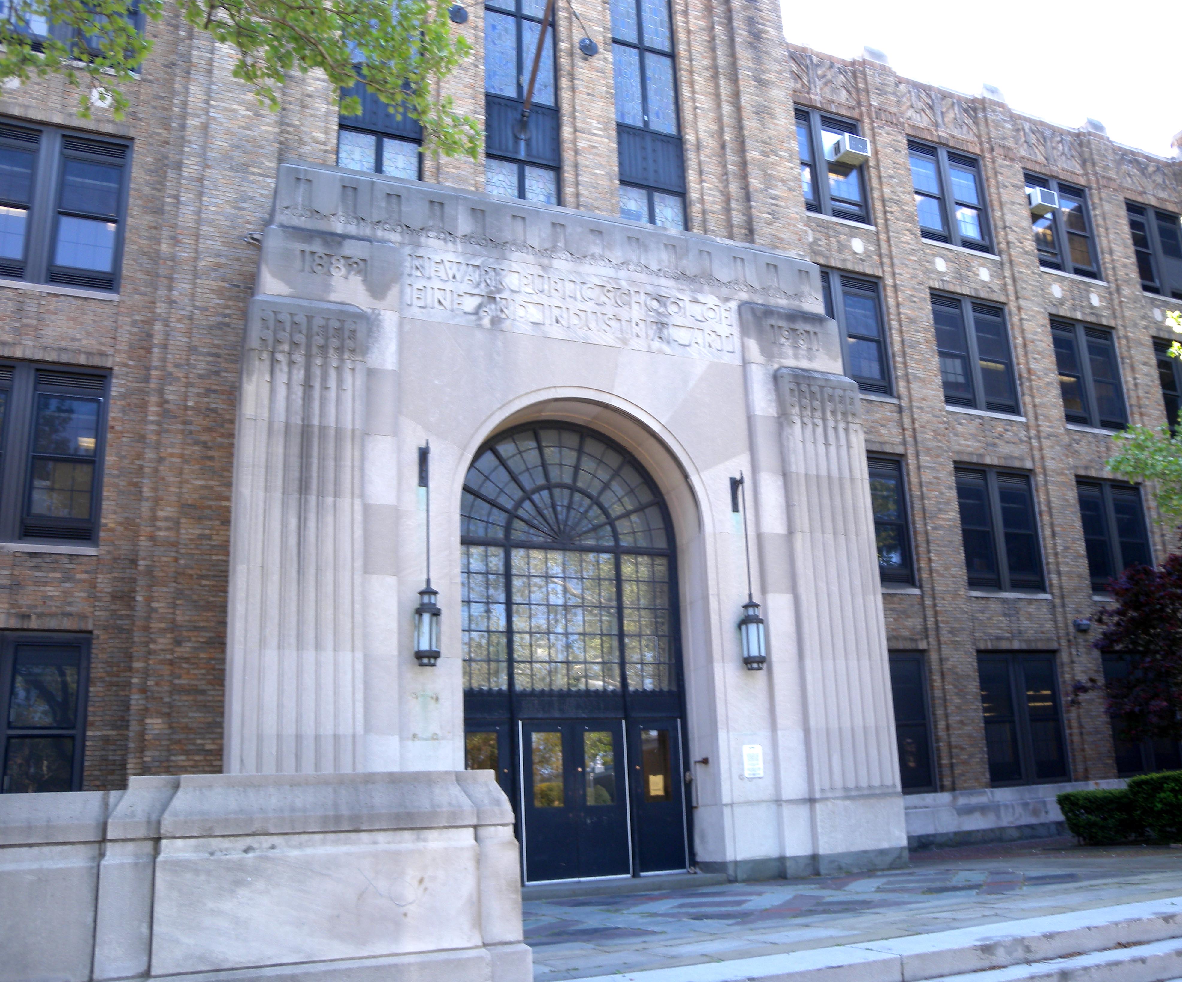 Looking southeast at Newark School of Fine and Industrial Arts on a sunny morning with blurring.