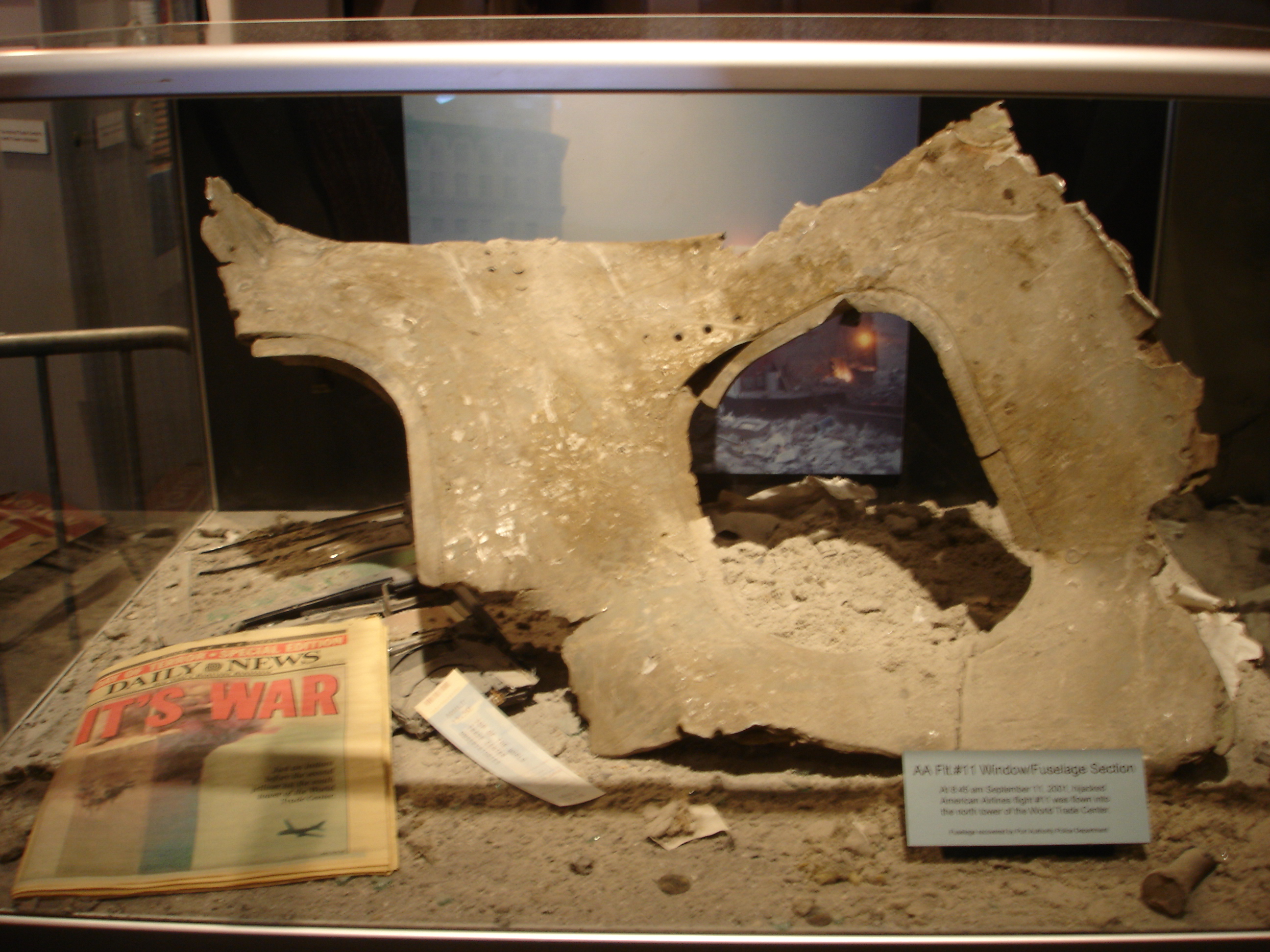 Wreckage from American Airlines Flight 11, exhibited aboard the aircraft carrier Intrepid Sea-Air-Space Museum in Manhattan