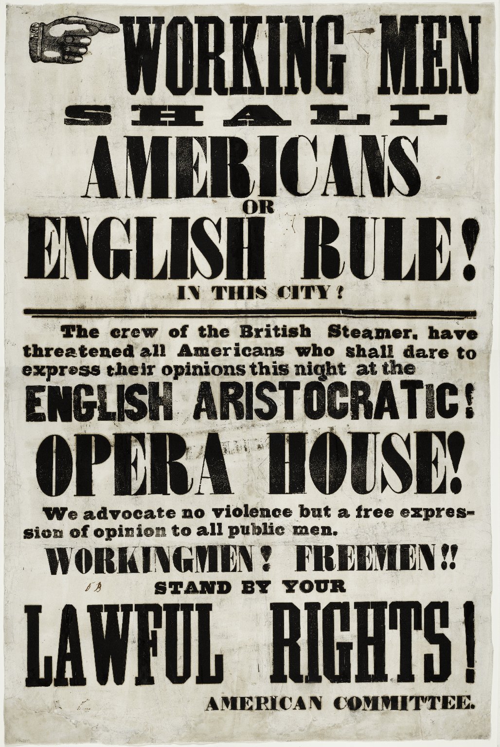 A w:handbill handed out prior to, and complicit in instigating, the 1849 w:Astor Place Riot.