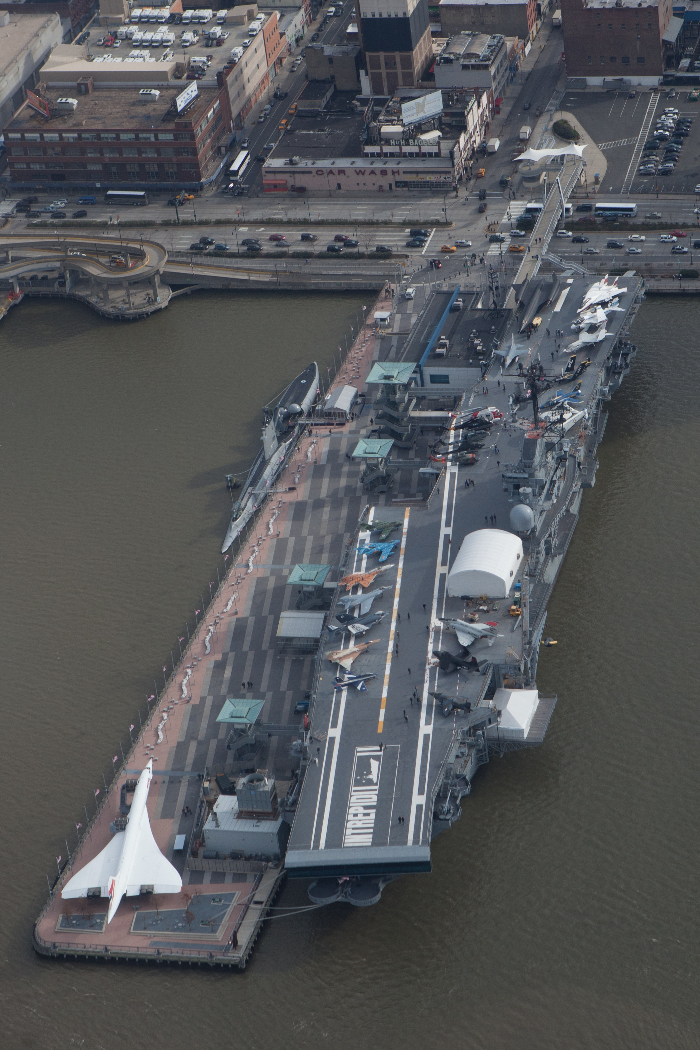 Aerial view of the Intrepid Sea-Air-Space Museum.