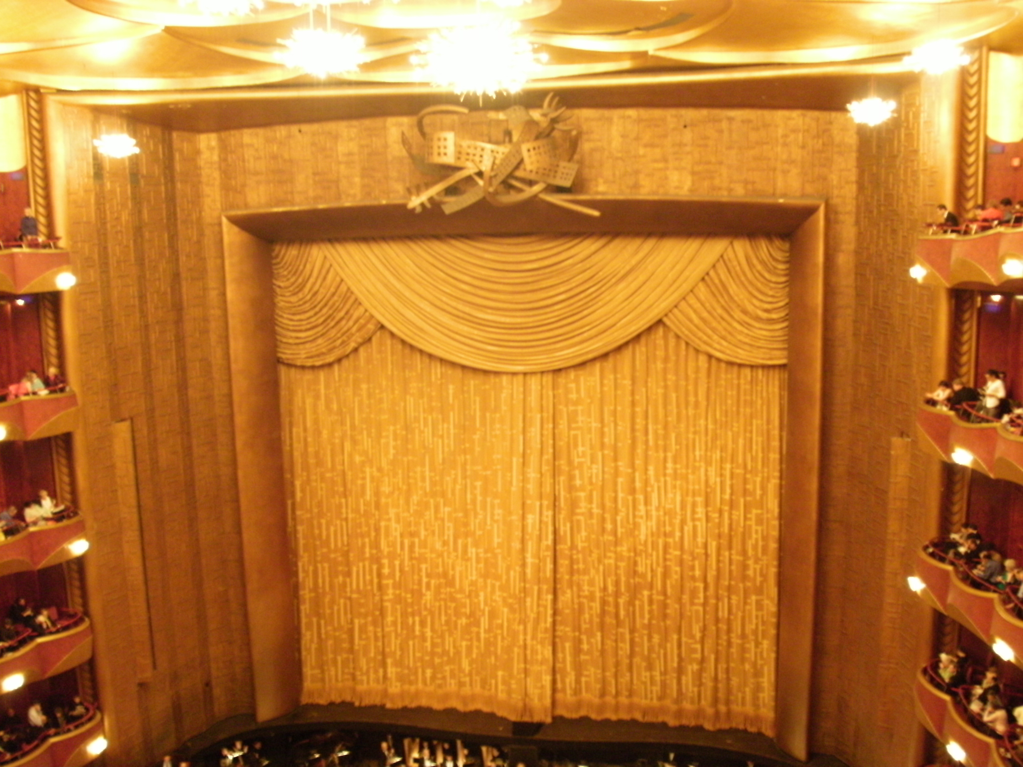View of the proscenium arch at the Metropolitan Opera House, Lincoln Center for the Performing Arts, New York City