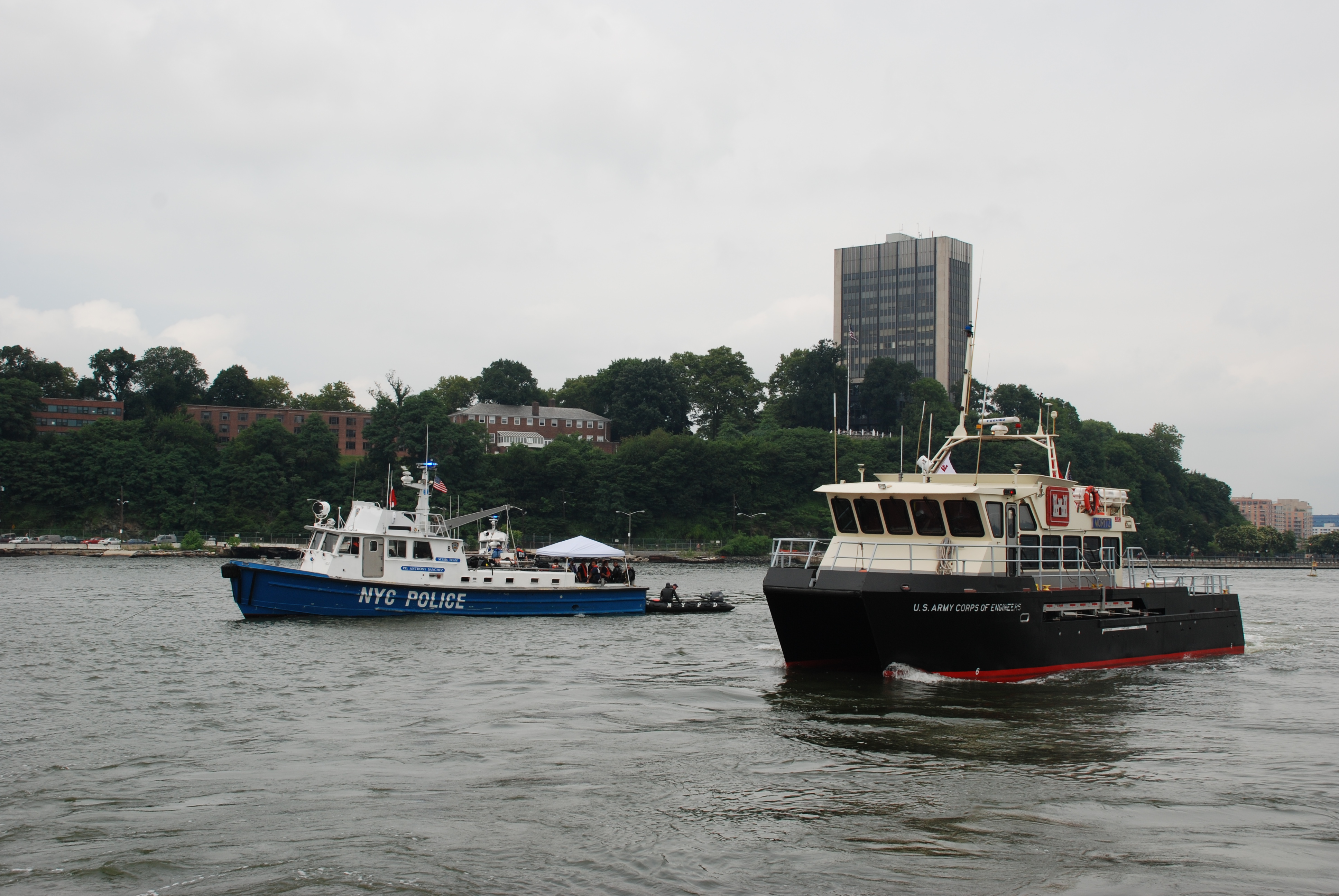 New York District's SV Moritz, one of the Corps of Engineers' most technologically advanced survey vessels, supported emergency management and transportation officials in the search for wreckage at the bottom the Hudson River after a tragic mid-air collision in August 2009. (Photo by Chris Gardner, New York District Public Affairs)