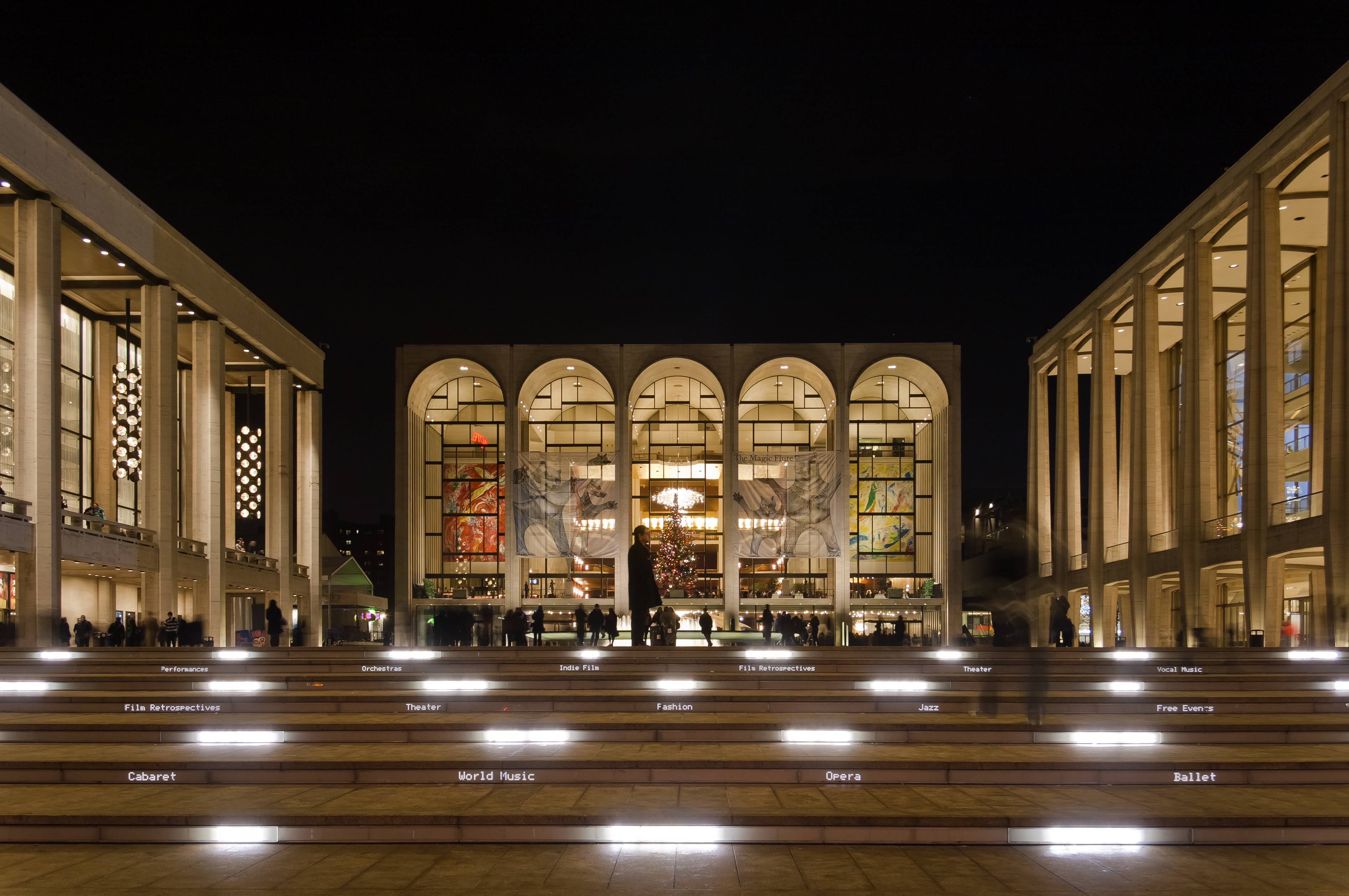 Lincoln Center with LED marquees embedded in the risers of the extended staircase.