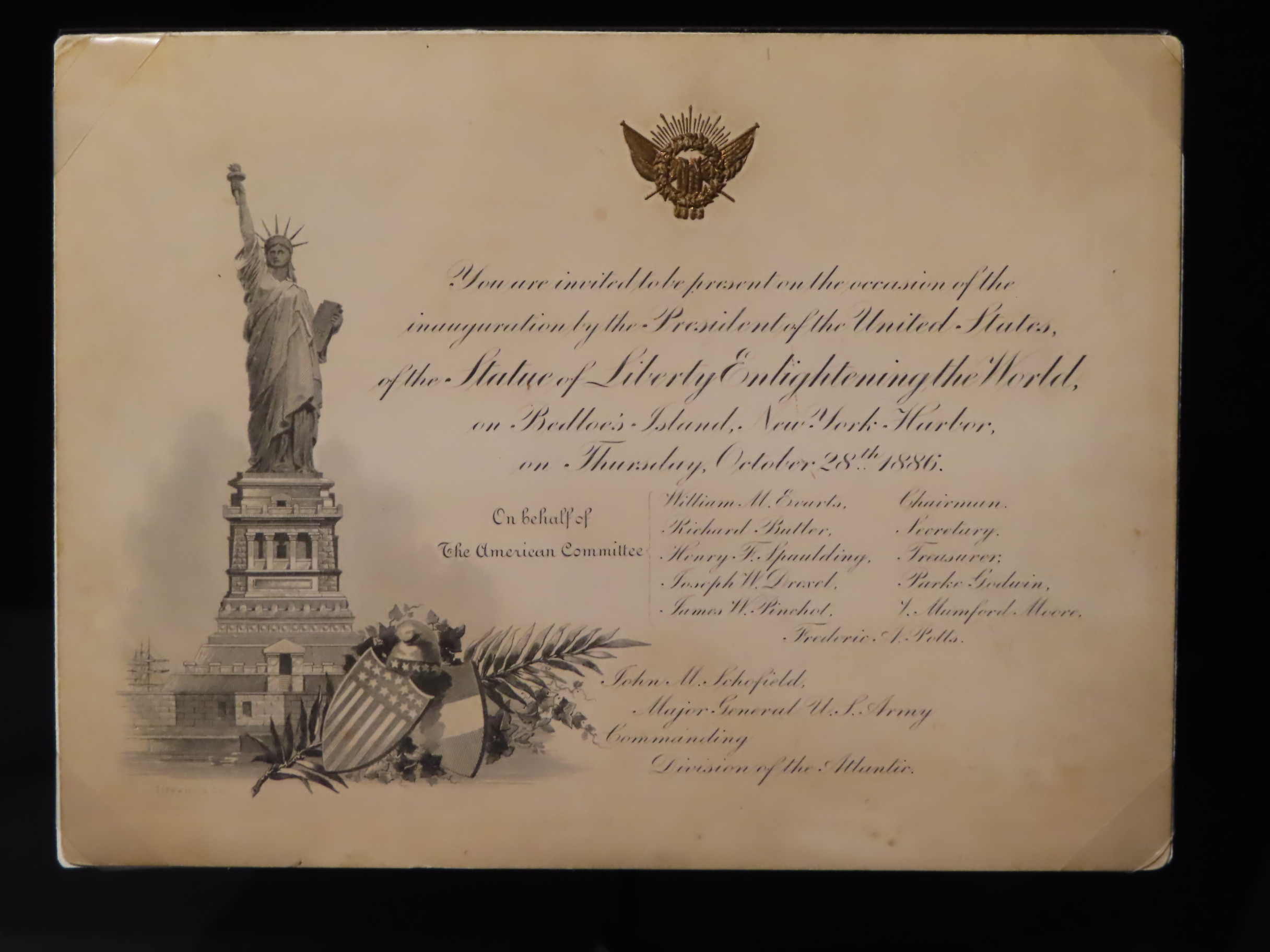 Invitation to the 1886 dedication ceremony for the Statue of Liberty in the Statue of Liberty Museum