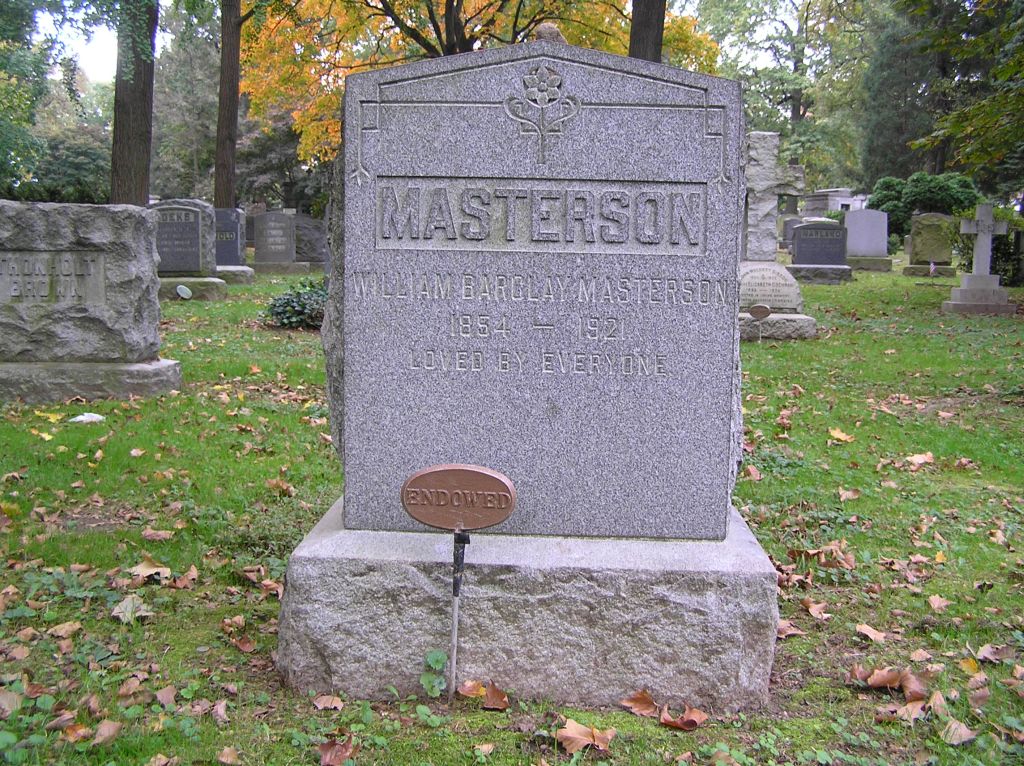 The grave of Bat Masterson in Woodlawn Cemetery, Bronx, NY