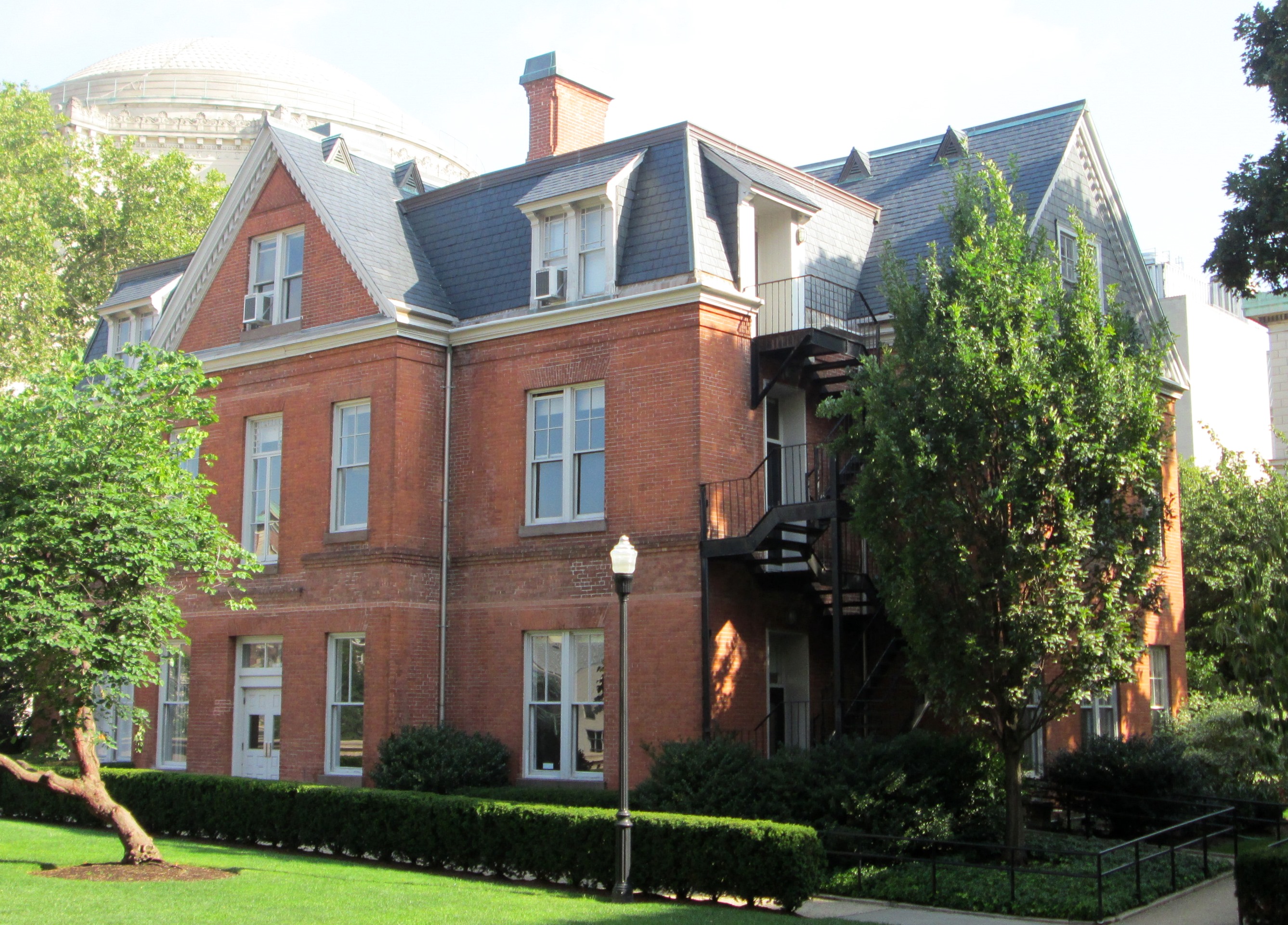 Buell Hall, on the Morningside Heights campus of Columbia University, southeast of the Low Memorial Library, was built in 1885 and was designed by Ralph Townsend.  It is the only building on campus which dates back to the Bloomingdale Insane Asylum which preceded Columbia.  The building, whose street address was 515 West 116th Street, is the location of  Temple Hoyne Center for the Study of American Architecture, the Arthur Ross Architecture Gallery and Columbia's Headquarters for Japanese Architectural Studies and Advanced Research. It is commonly known as "La Maison Francais"; previously it was "Macy Villa", when it was part of the asylum, and College Hall, Alumni House and East Hall as part of Columbia. (Sources: Virtual campus tour, Columbia facilities, and "Buell Hall")