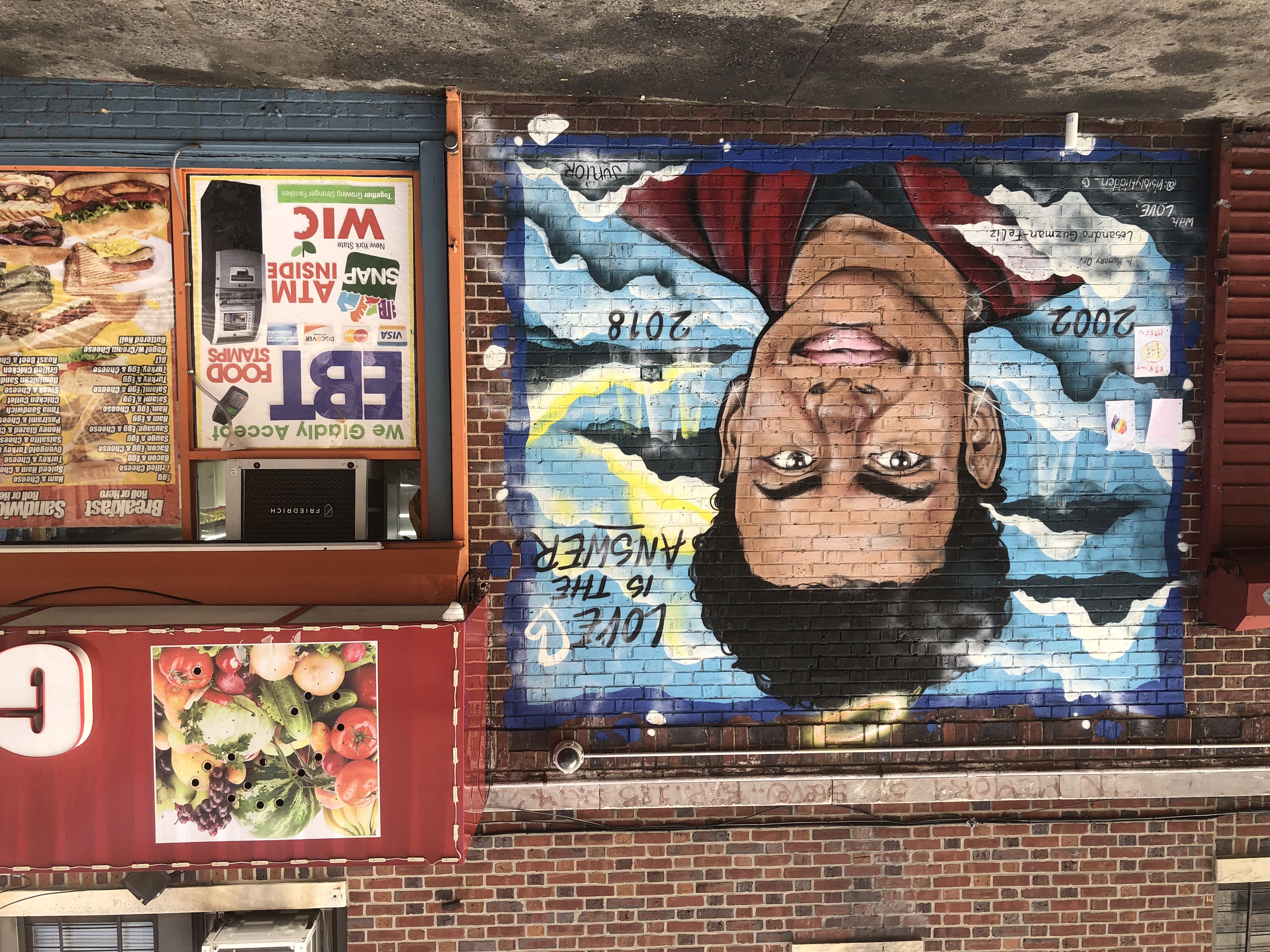 Memorial to Lesandro Guzman-Feliz in Belmont, The Bronx, New York City.
At the grocery store at the north-west corner of East 183rd street and Third Avenue, opposite an entrance to St. Barnabas Hospital.
