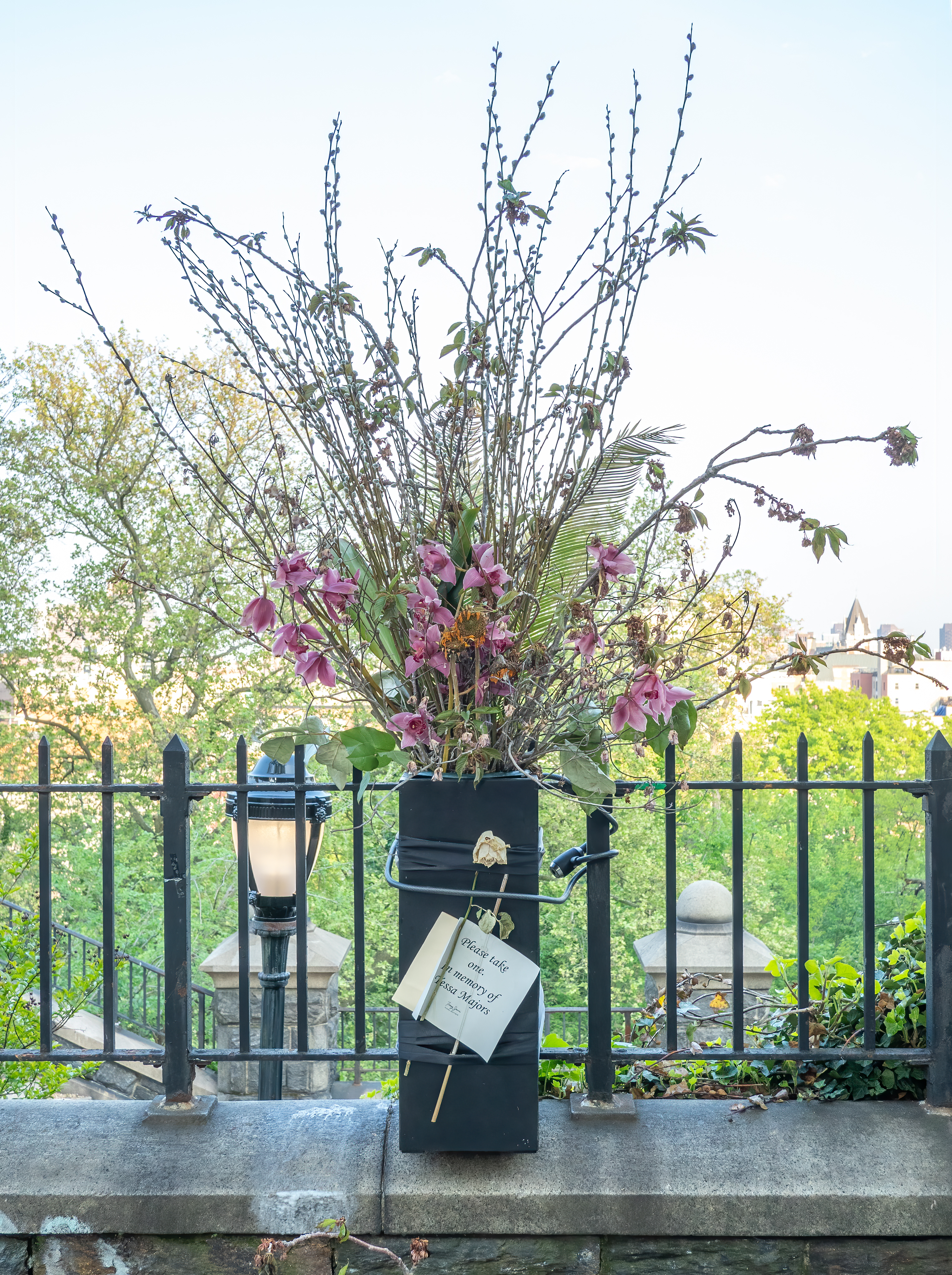Memorial for Tessa Majors along Morningside Park