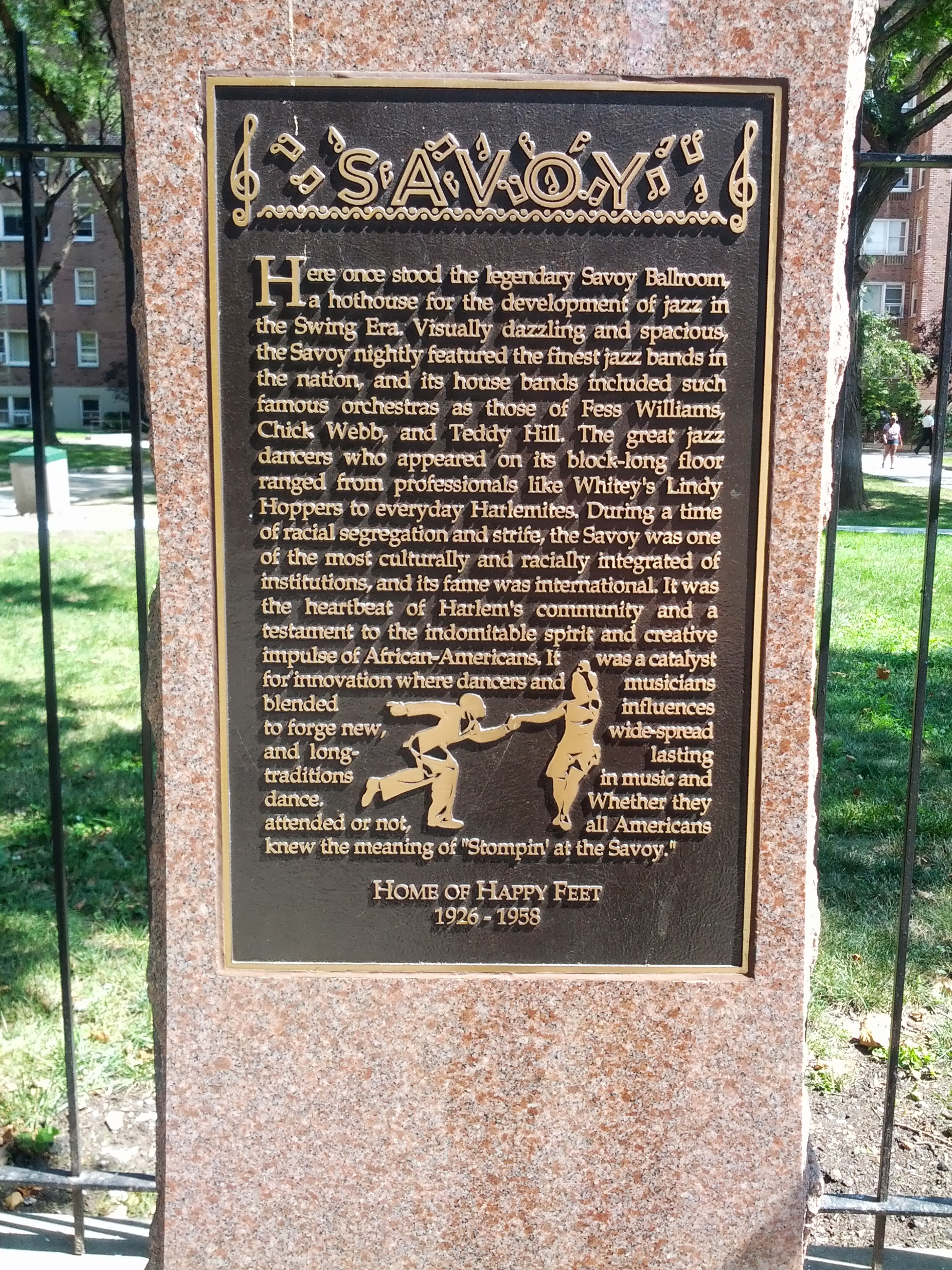Plaque commemorating the Savoy Ballroom in Harlem, NYC.
