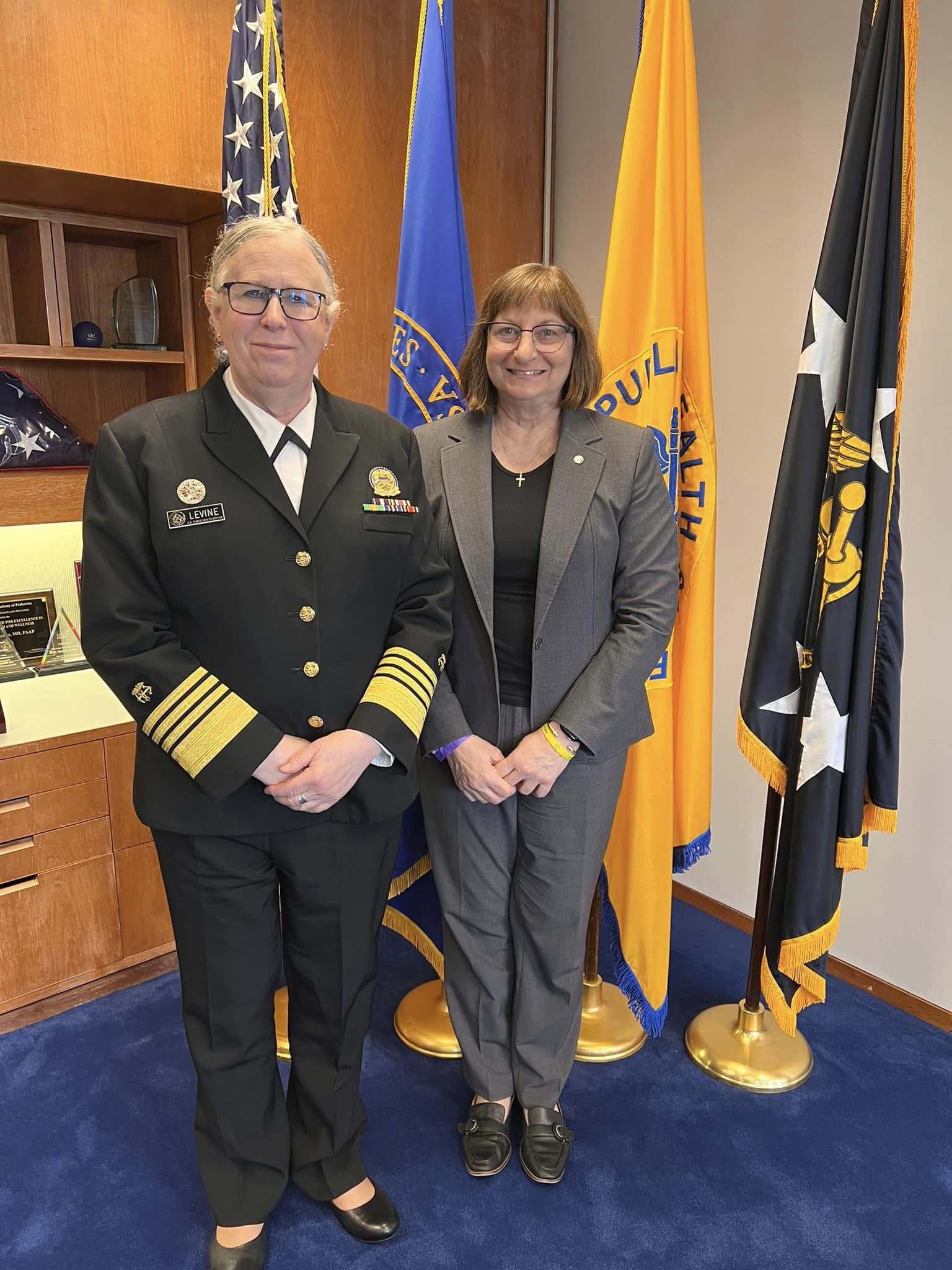 U.S. Assistant Secretary for Health Admiral Rachel Levine and Tyler Clementi Foundation CEO and Co-Founder Jane Clementi at the Second Annual U.S. Department of Health and Human Services Pride Summit and Pride Flag Raising in 2024