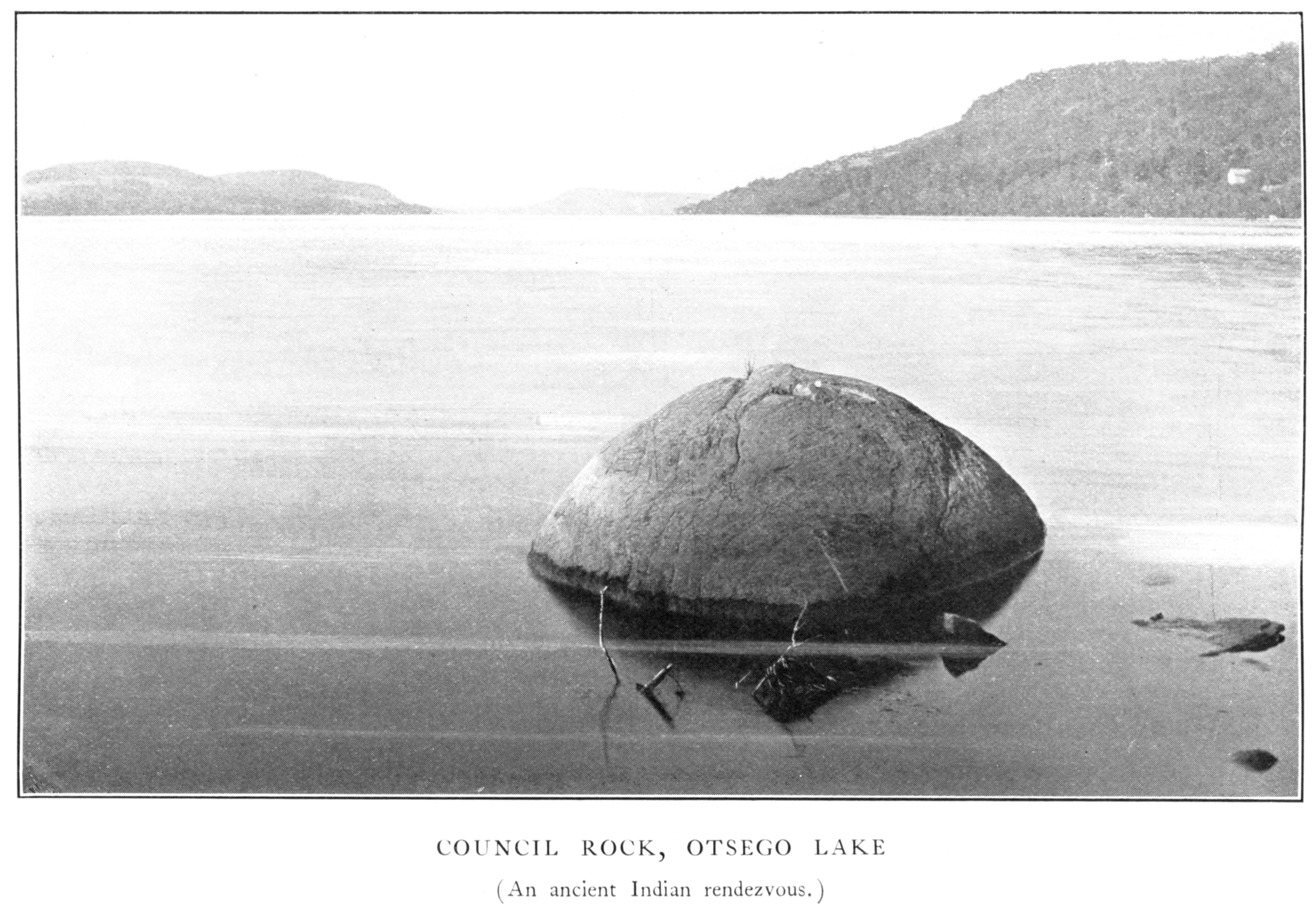 Council Rock, Otsego Lake (An ancient Indian rendezvous) from en:wikisourceThe Old New York Frontier by Francis W. Halsey.