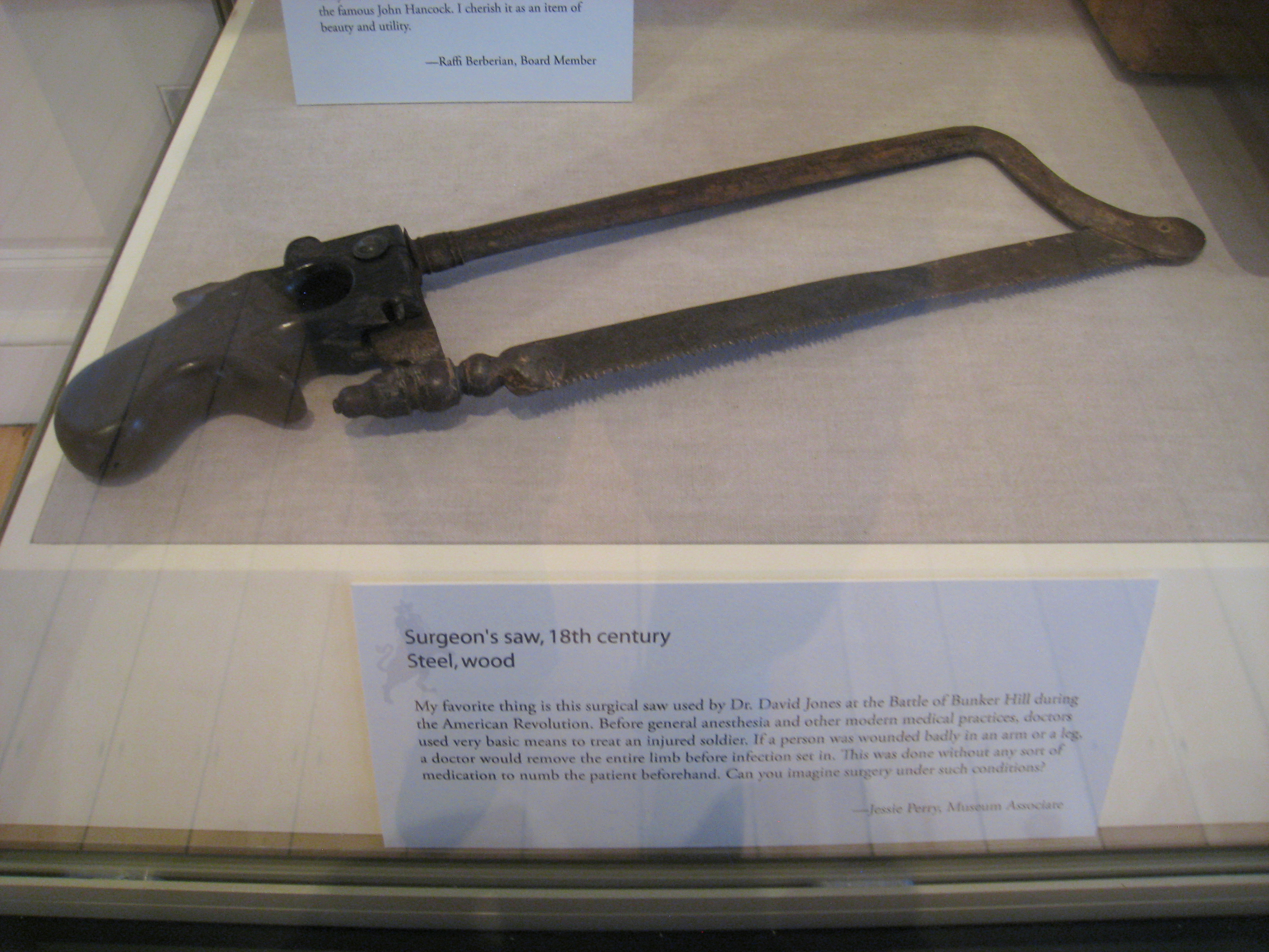 Surgeon's saw used by Dr. David Jones at the Battle of Bunker Hill - Old State House Museum, Boston, Massachusetts, USA.