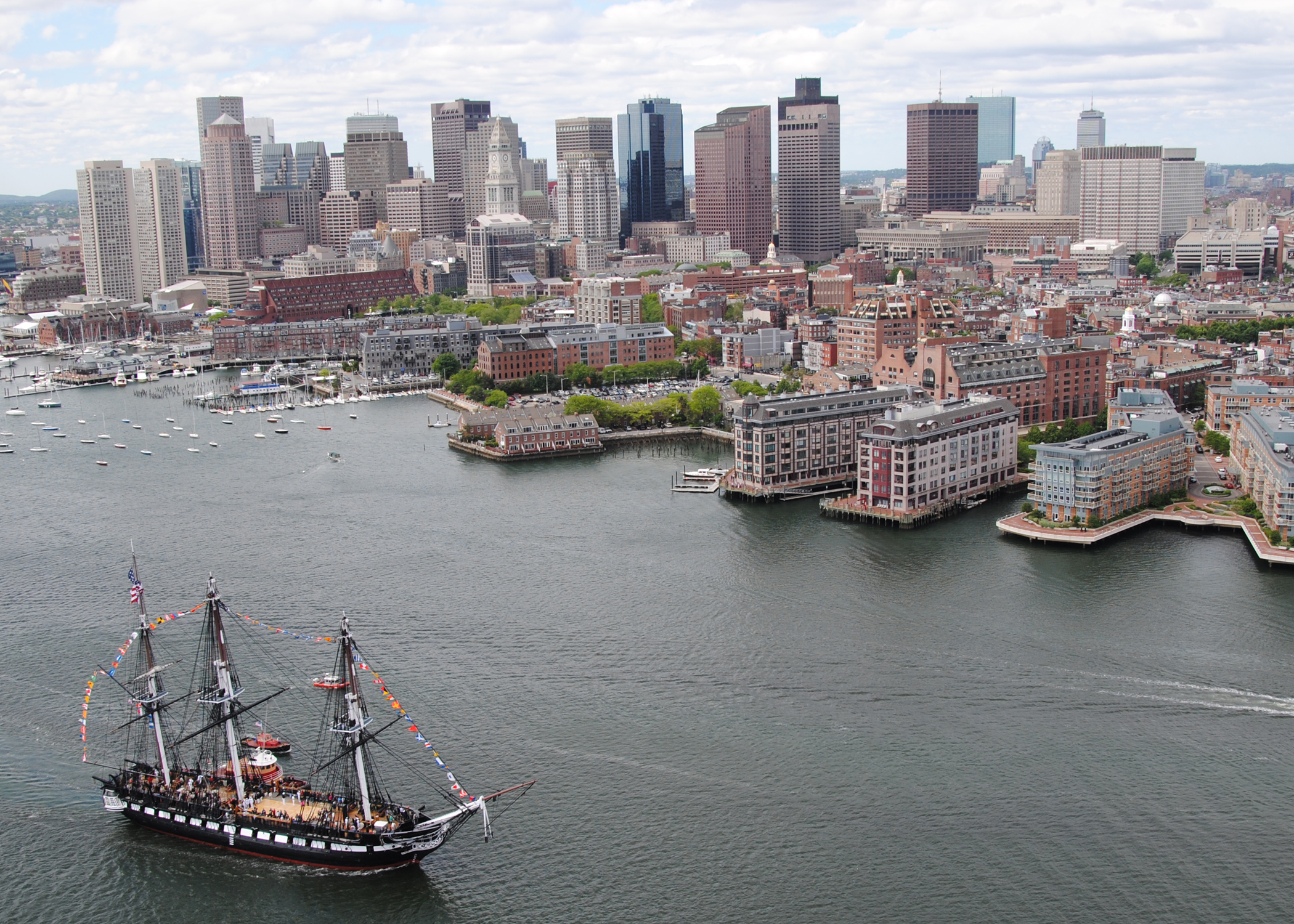 BOSTON HARBOR (June 3, 2011) USS Constitution sails into Boston Harbor during an underway Battle of Midway commemoration. The underway honored approximately 200 members of Gold Star Families who lost loved ones in Operations Enduring and Iraqi Freedom and the Navy's victory at Midway Island in World War II. (U.S. Navy photo by Mass Communication Specialist 2nd Class Kathryn E. Macdonald/Released) 110603-N-SH953-005